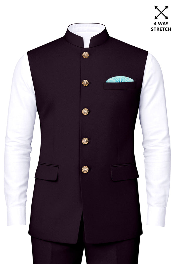 Marenzo-Korean Seal Maroon 4-Way Stretch Wrinkle-Free Wool Rich Nehru Jacket