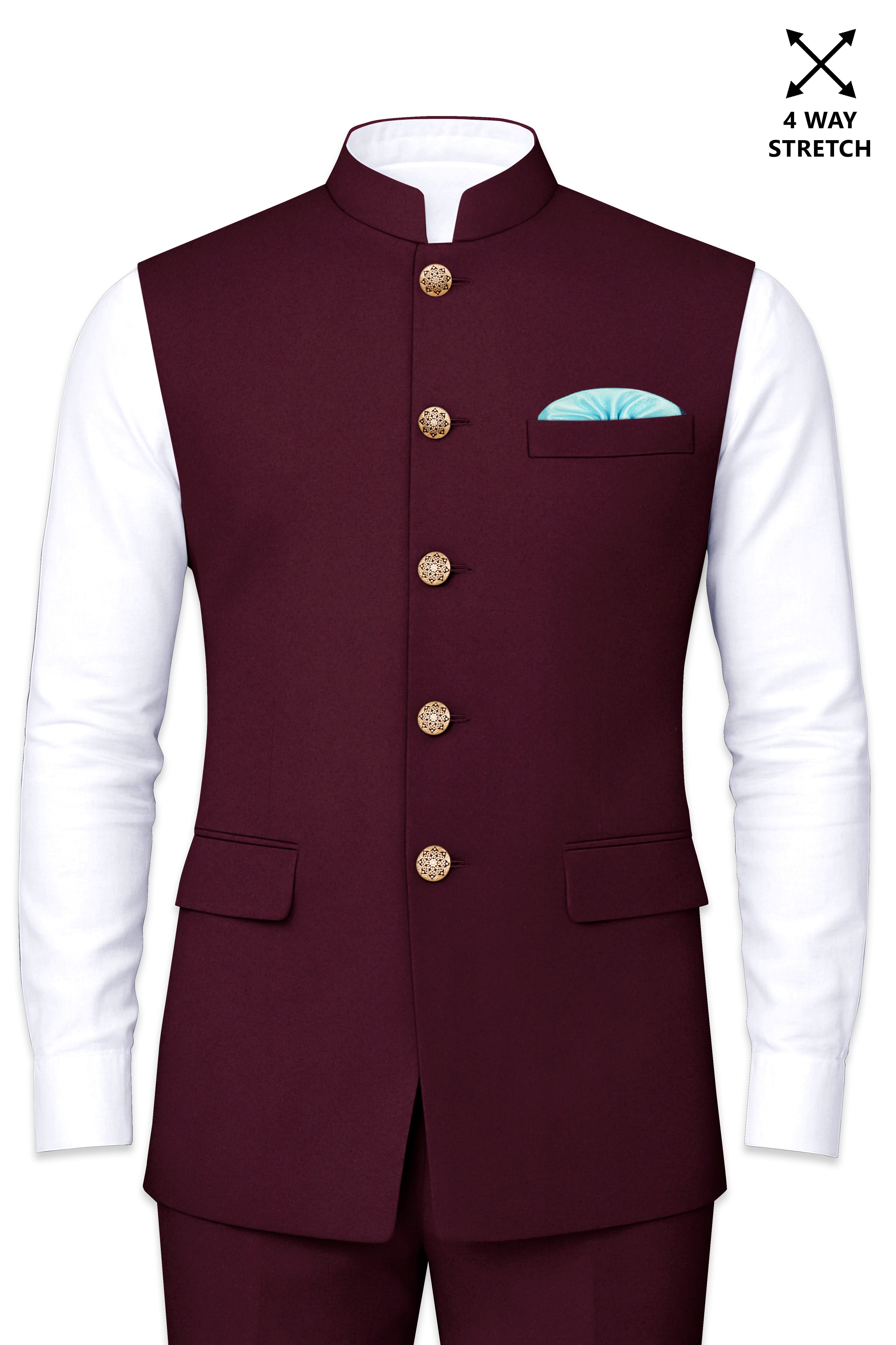 Flexmaro-Korean Crater Maroon 4-Way Stretch Wool Rich Nehru Jacket