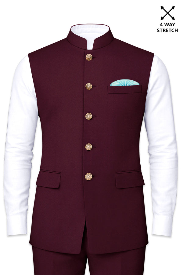 Flexmaro-Korean Crater Maroon 4-Way Stretch Wrinkle-Free Wool Rich Nehru Jacket