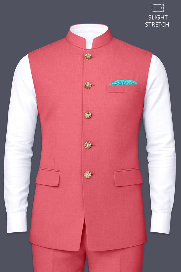 Aurerosa-Roman Pink Wool Rich Slight Stretch Nehru Jacket
