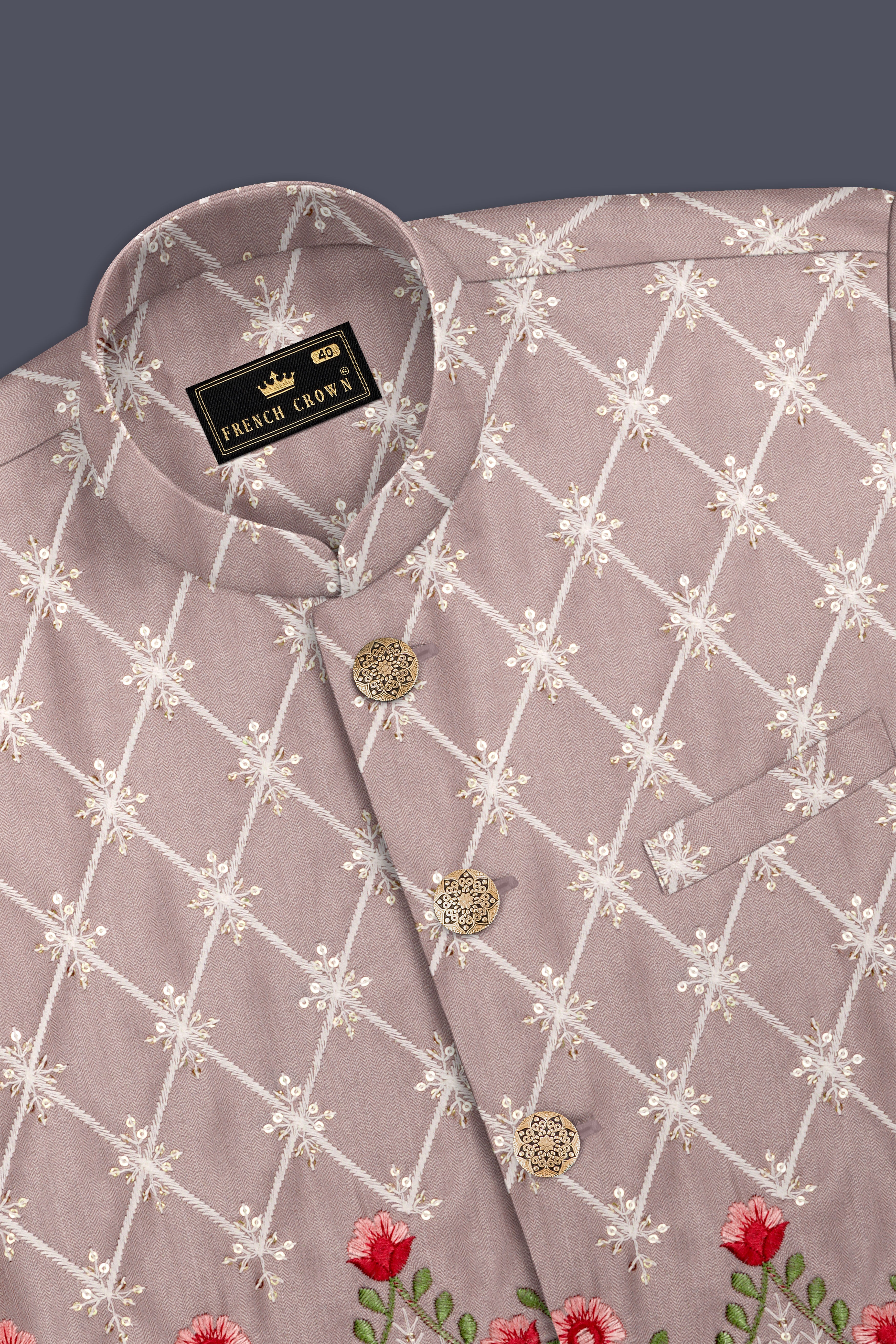 Luminza-Martini Cream Merlot Red Multicolour Thread and Sequin Embroidered Designer Nehru Jacket