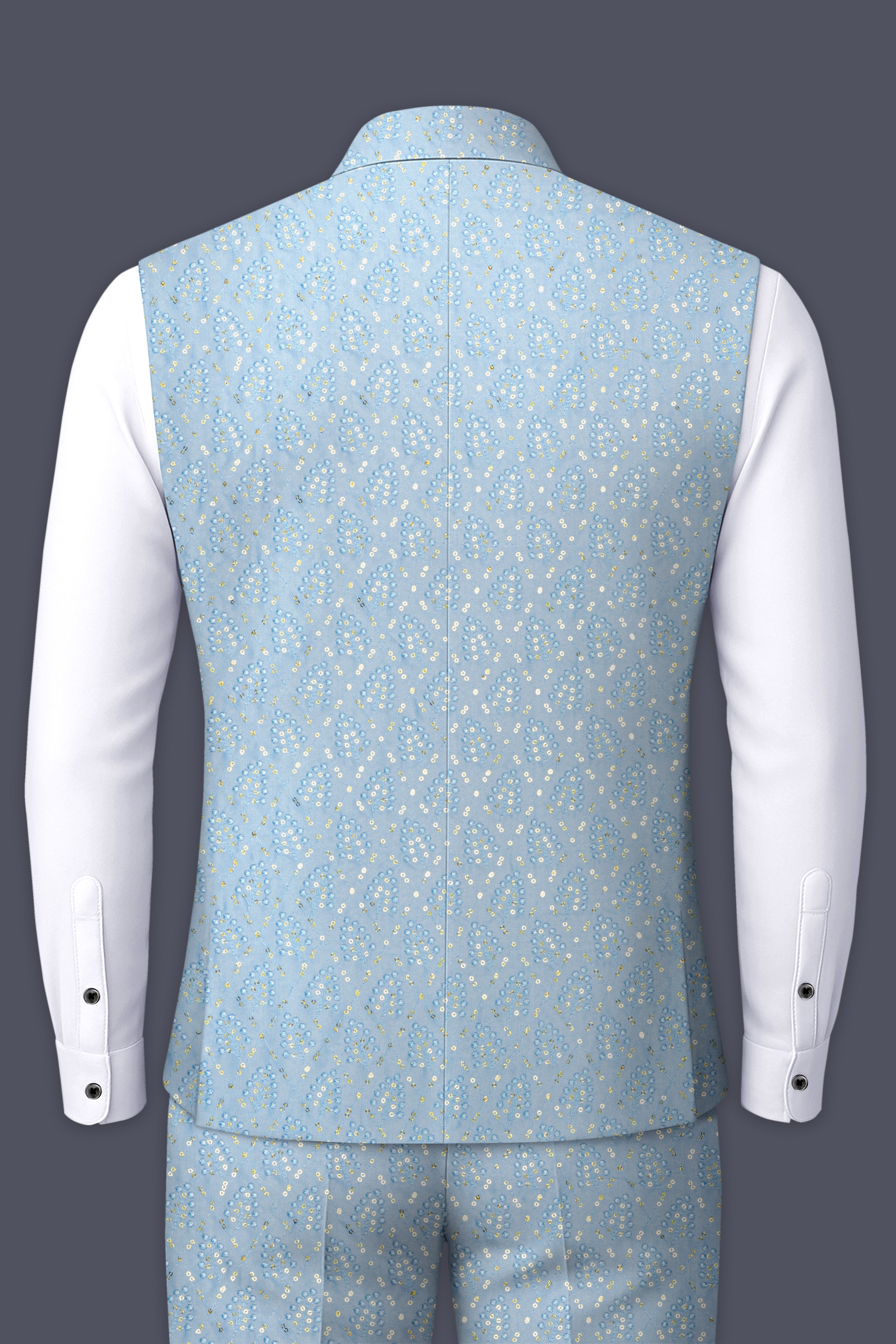 Azurora-Carolina Blue Thread and Sequin Embroidered Designer Nehru Jacket