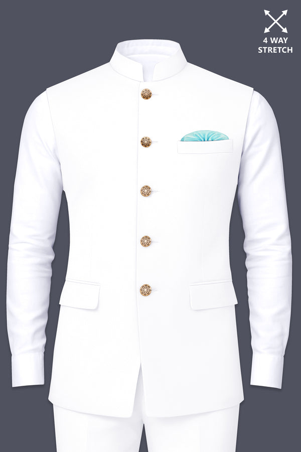 Shiro-Japanese Bright White 4-Way Stretch Wrinkle-Free Wool Rich Nehru Jacket