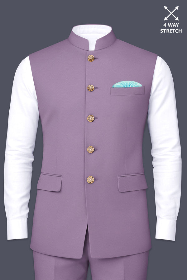 Violeto-Korean Mobster Purple 4-Way Stretch Wool Rich Nehru Jacket
