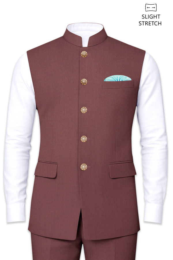 Heritage-Finch Maroon Wool Rich Slight Stretch Nehru Jacket