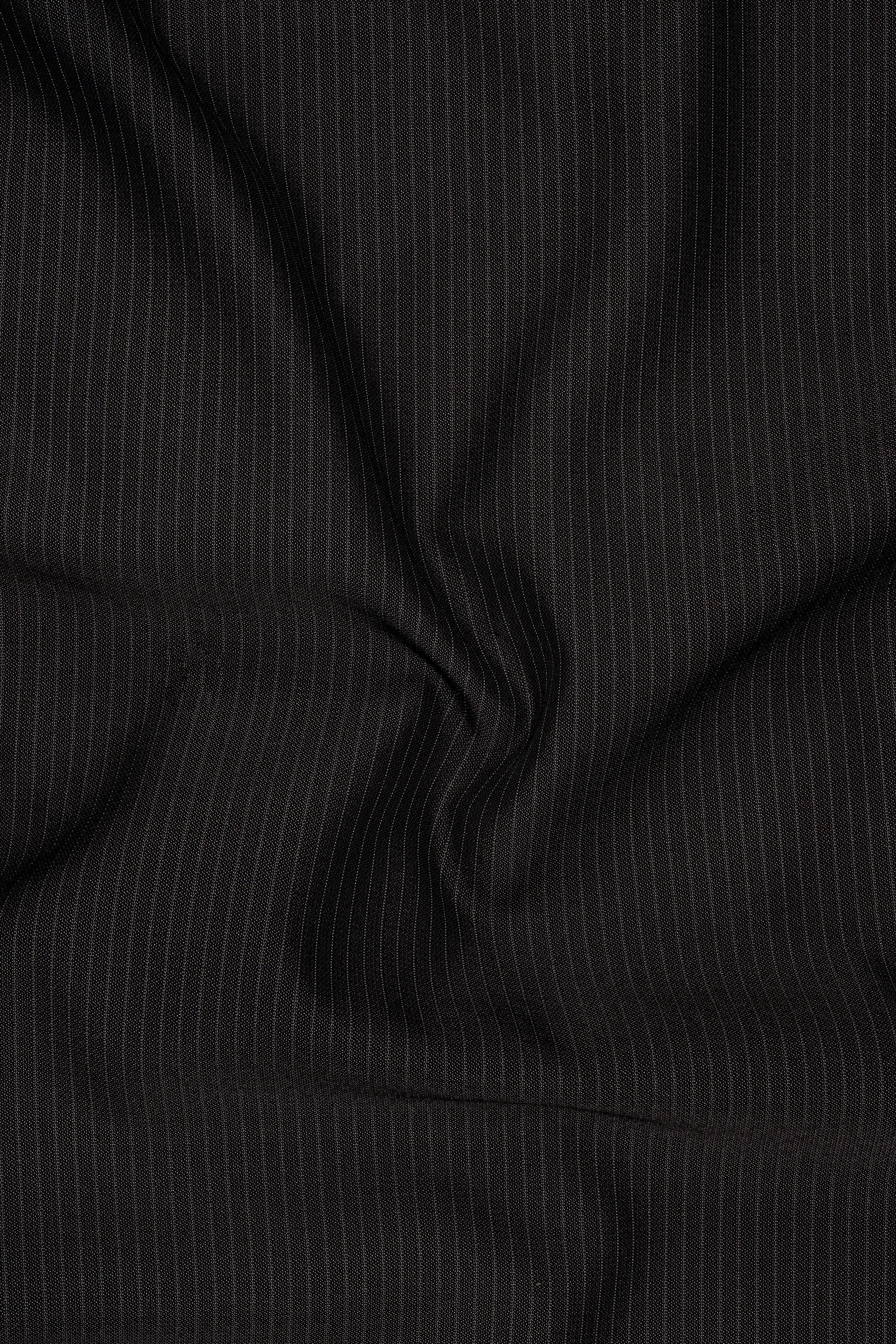 Imperio-Umber Brown Pencil Striped Wool Rich Slight Stretch Nehru Jacket