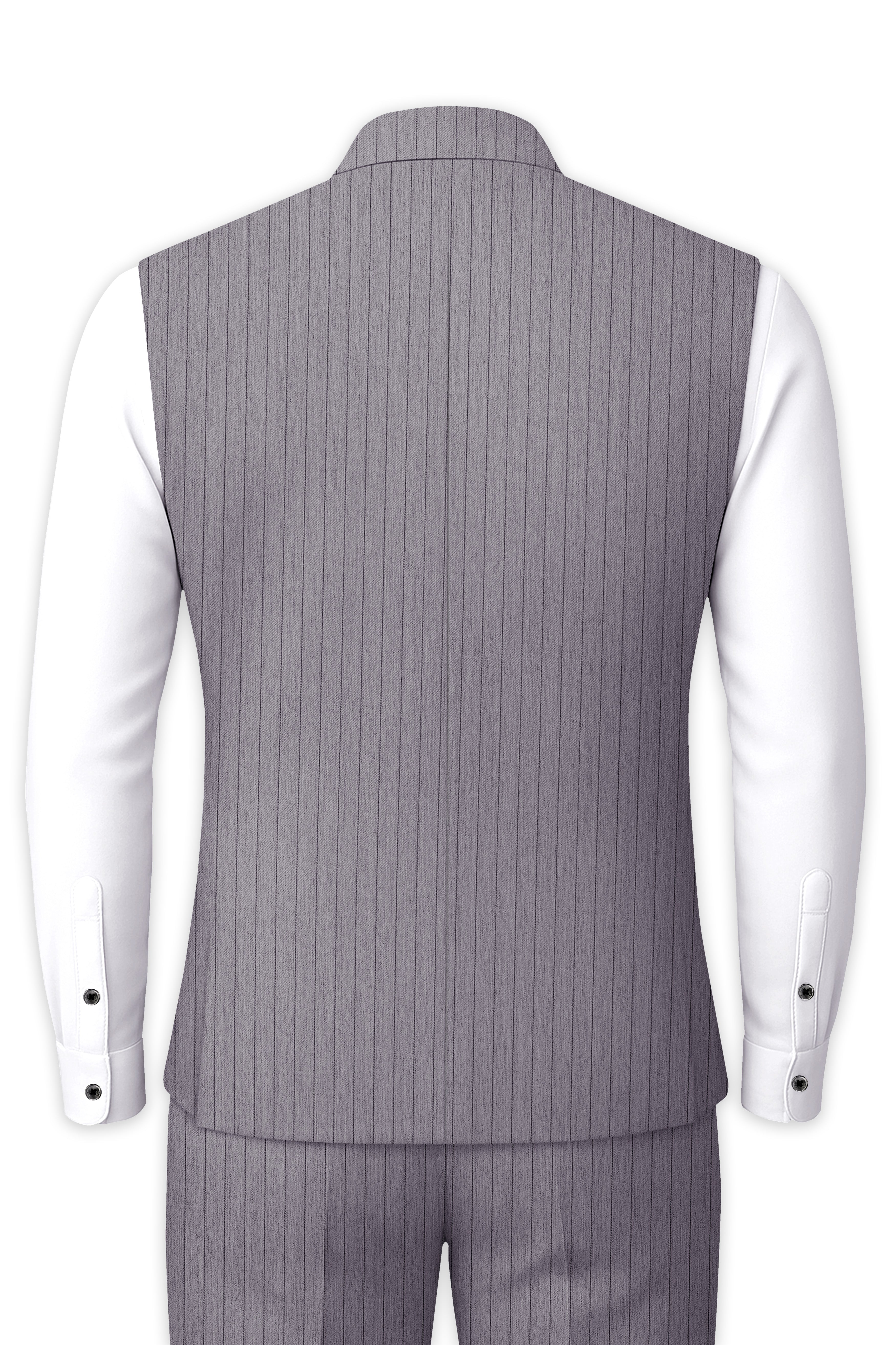 Velmoro-Mauve Gray Pin Striped Wool Rich Slight Stretch Nehru Jacket