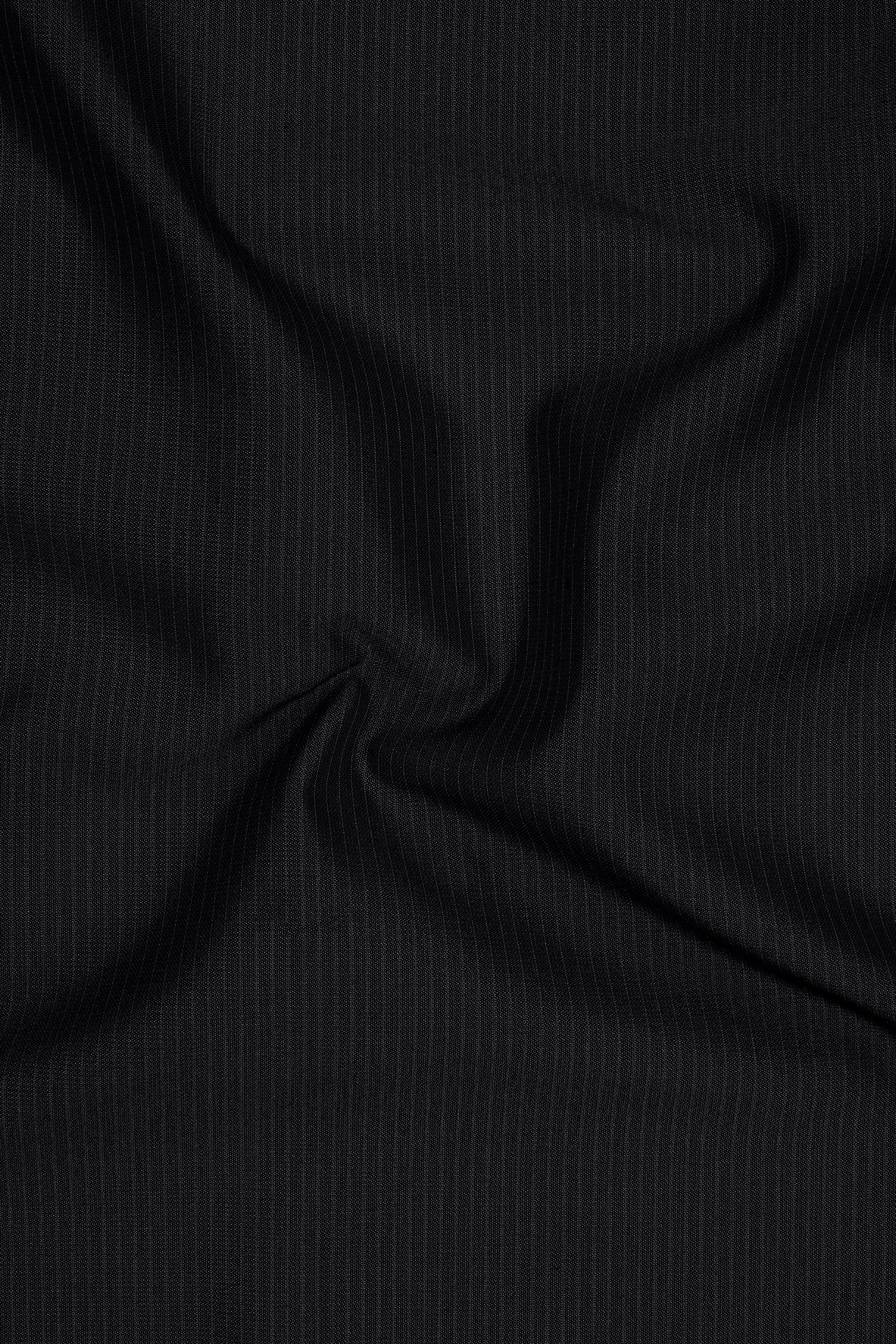 Noir-Jade Black Pencil Striped Wool Rich Slight Stretch Nehru Jacket