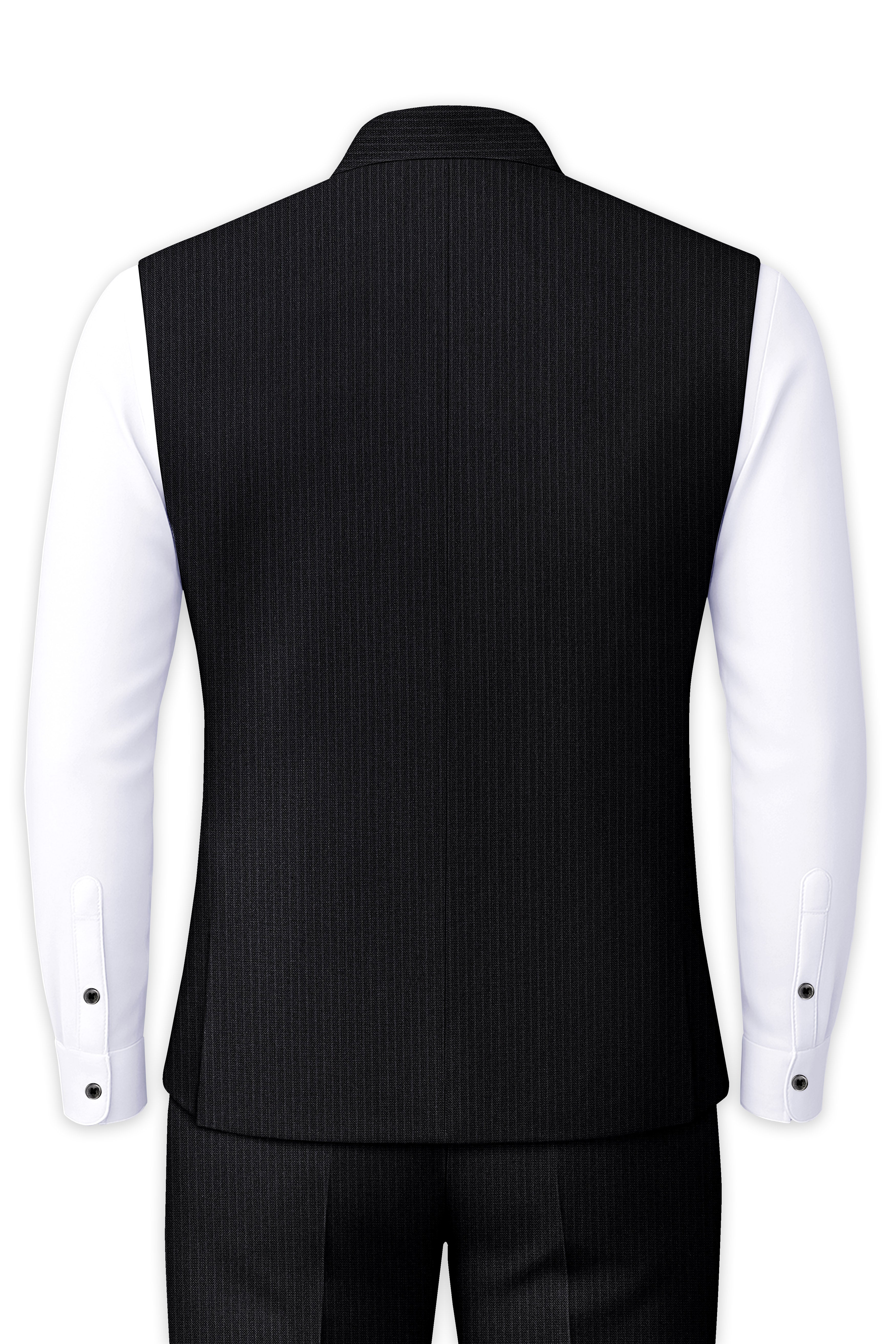 Noir-Jade Black Pencil Striped Wool Rich Slight Stretch Nehru Jacket