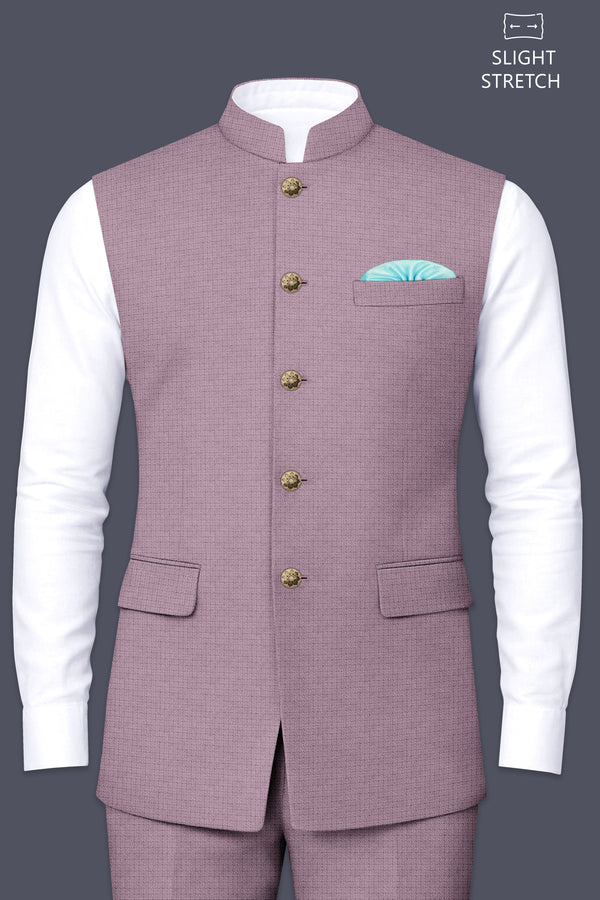 Regalia-Mountbatten Pink Diamond Textured Wool Rich Slight Stretch Nehru Jackets