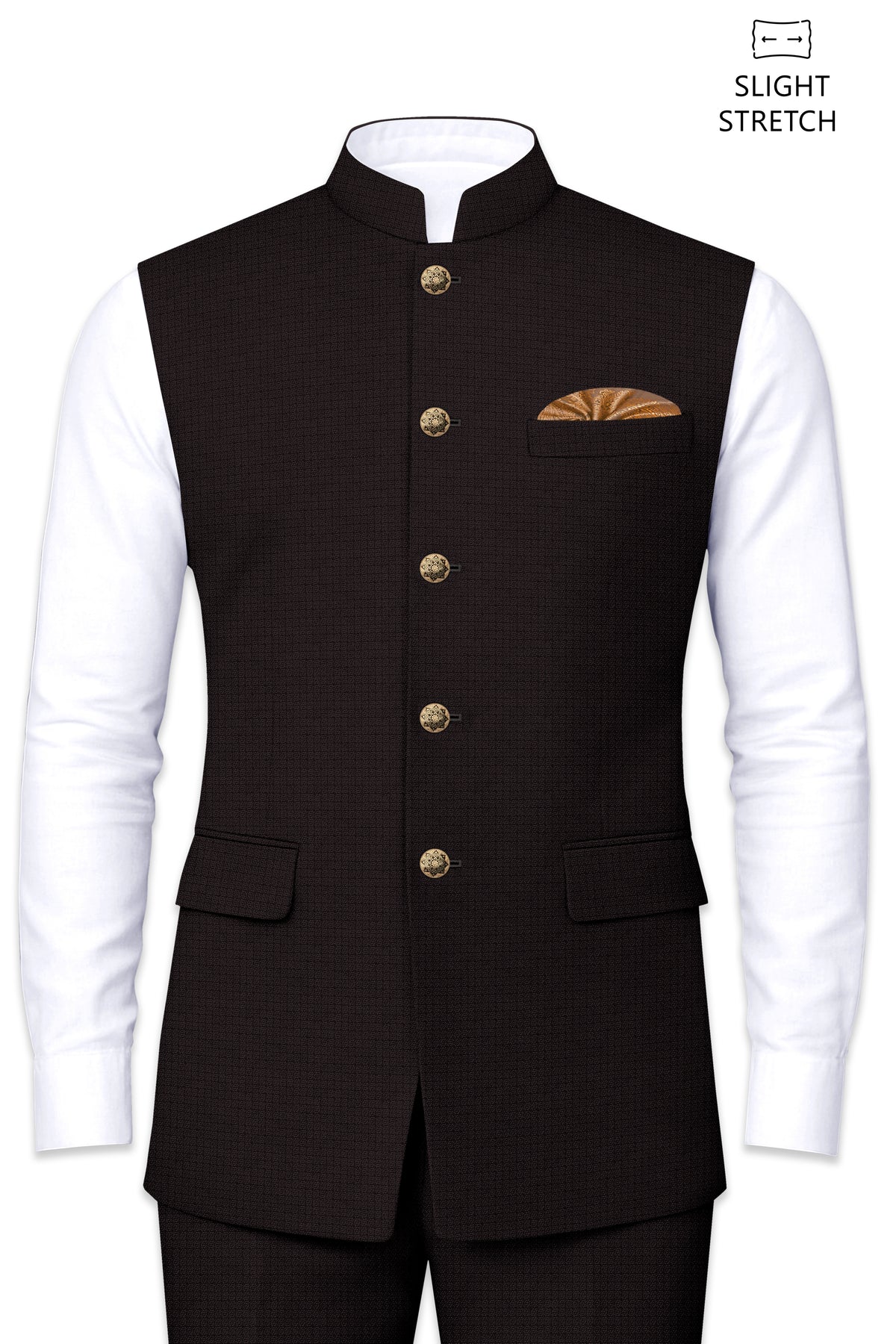 Regency-Cocoa Brown Diamond Textured Wool Rich Slight Stretch Nehru Jackets