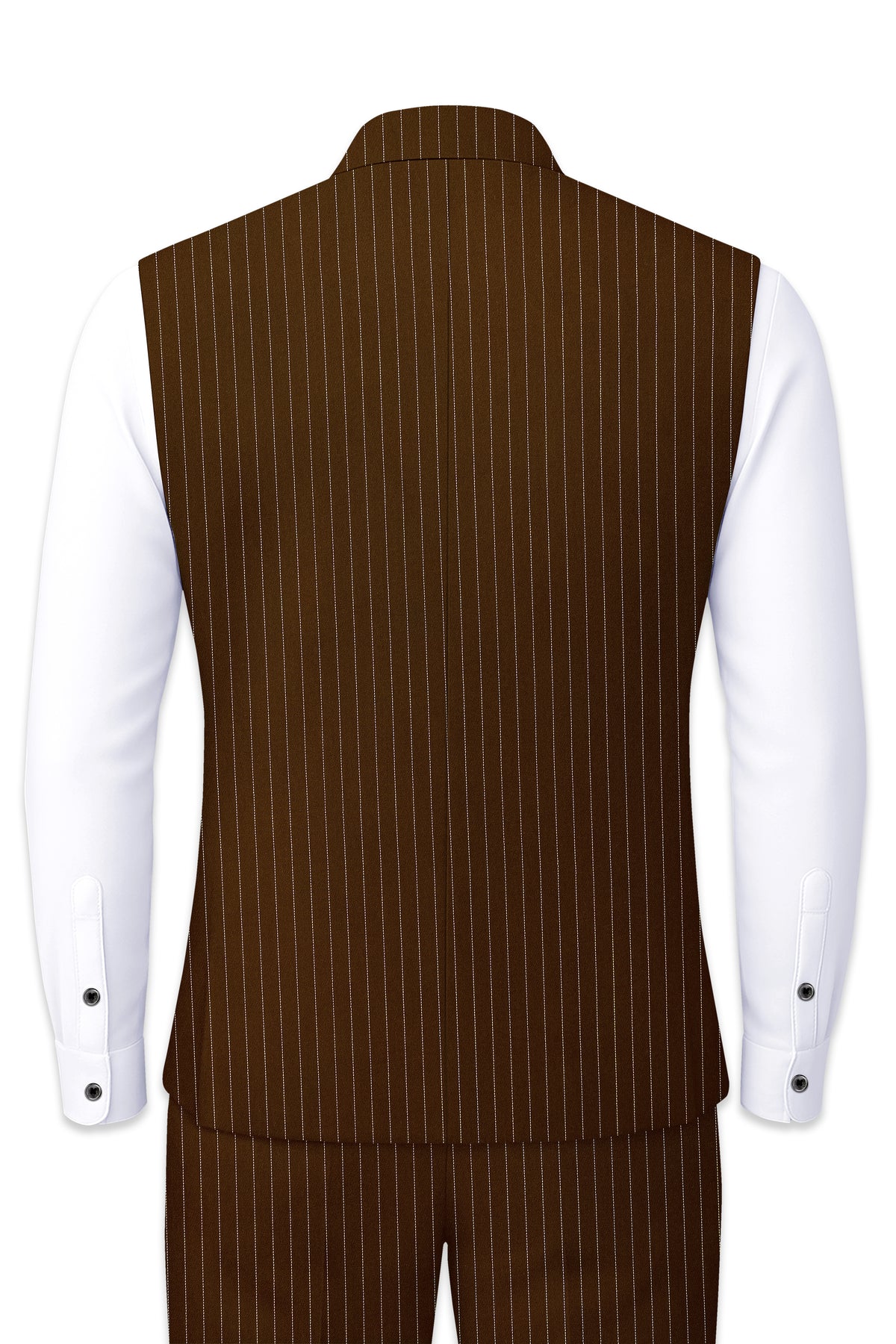 Everton-Clinker Brown Chalk Striped Wool Rich Wrinkle-Free Fluid Drape Fabric Nehru Jackets