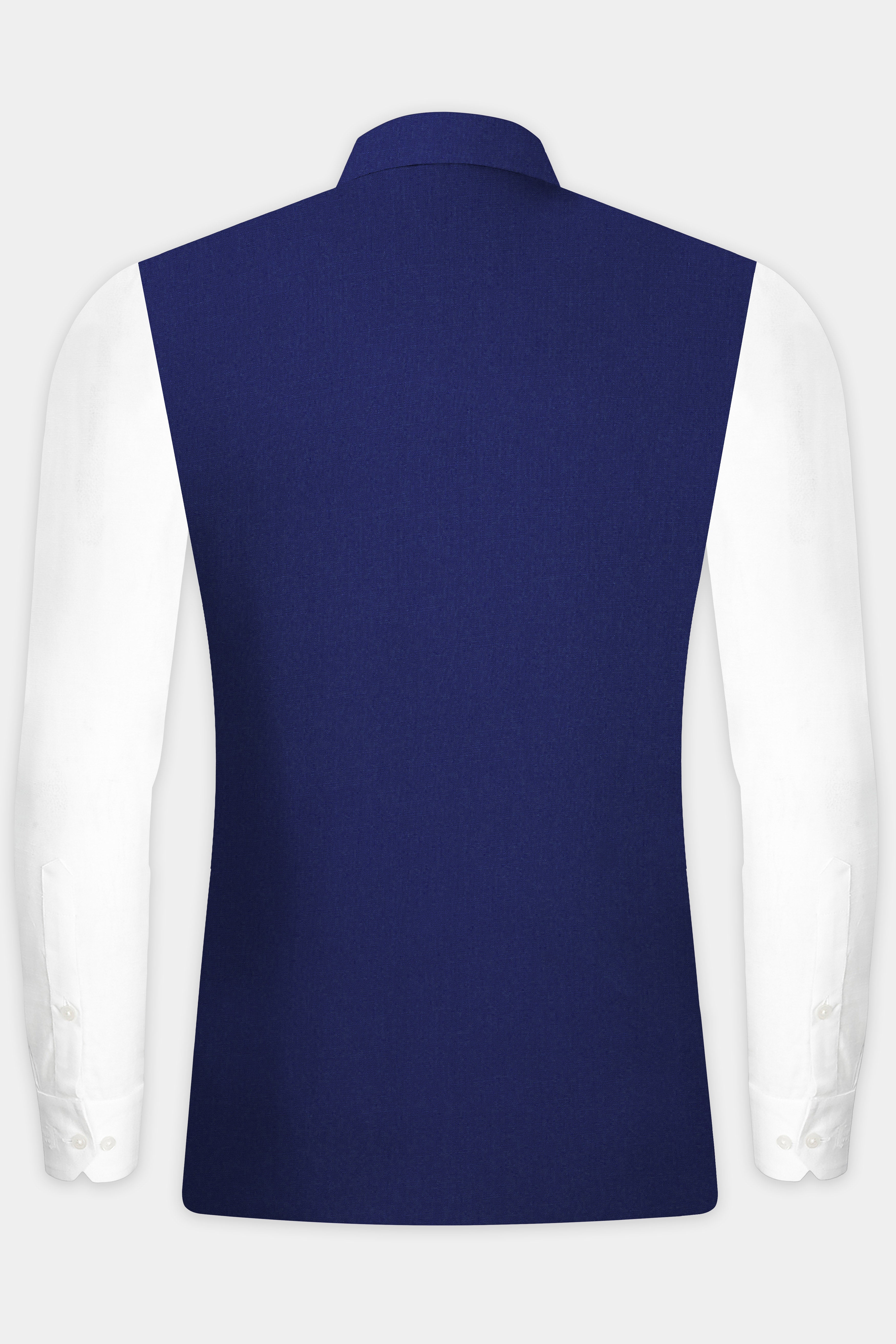 Celestia- Blue Solid Wool Rich Slight Stretch Nehru Jacket