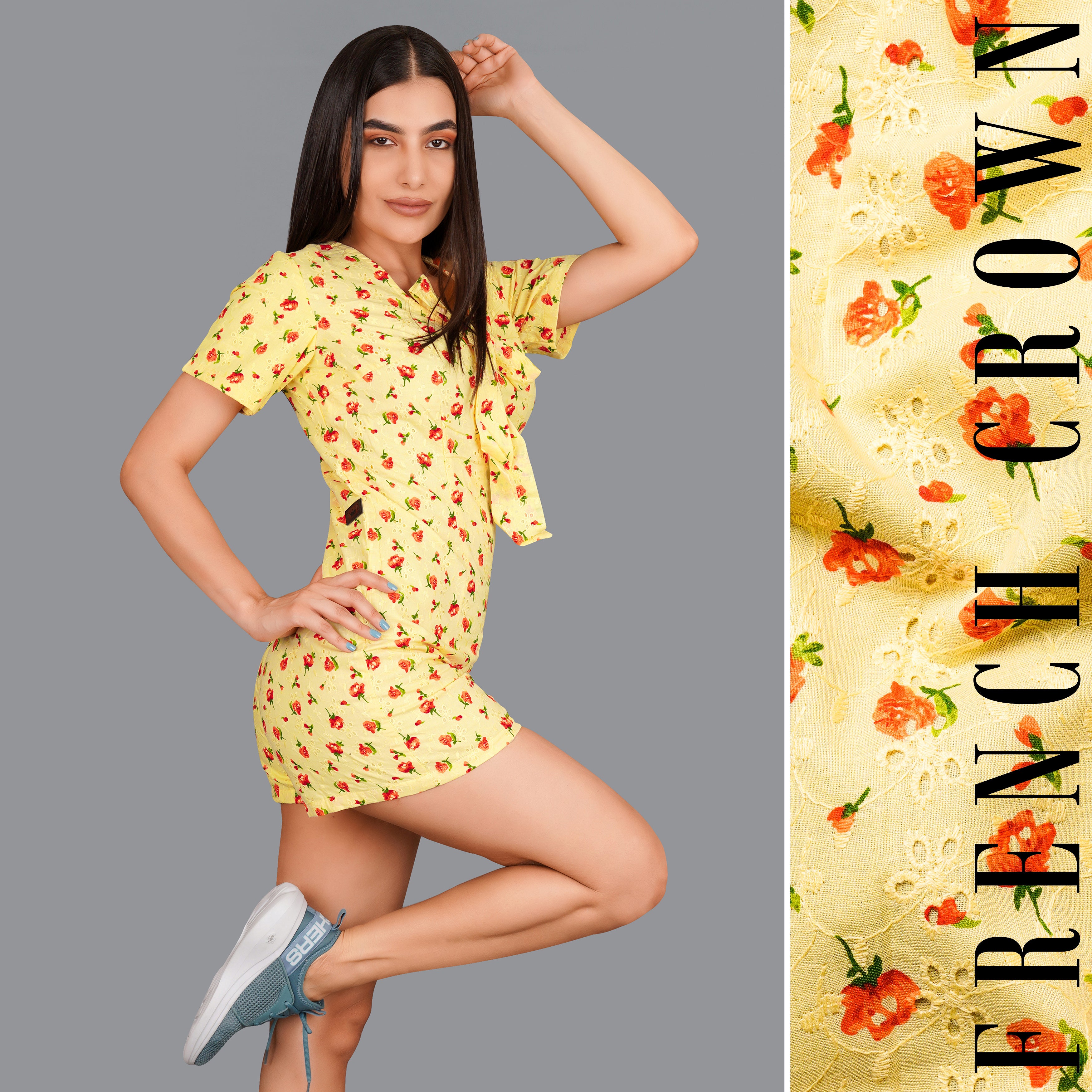 Kournikova Yellow Rose Printed Premium Cotton Jumpsuit