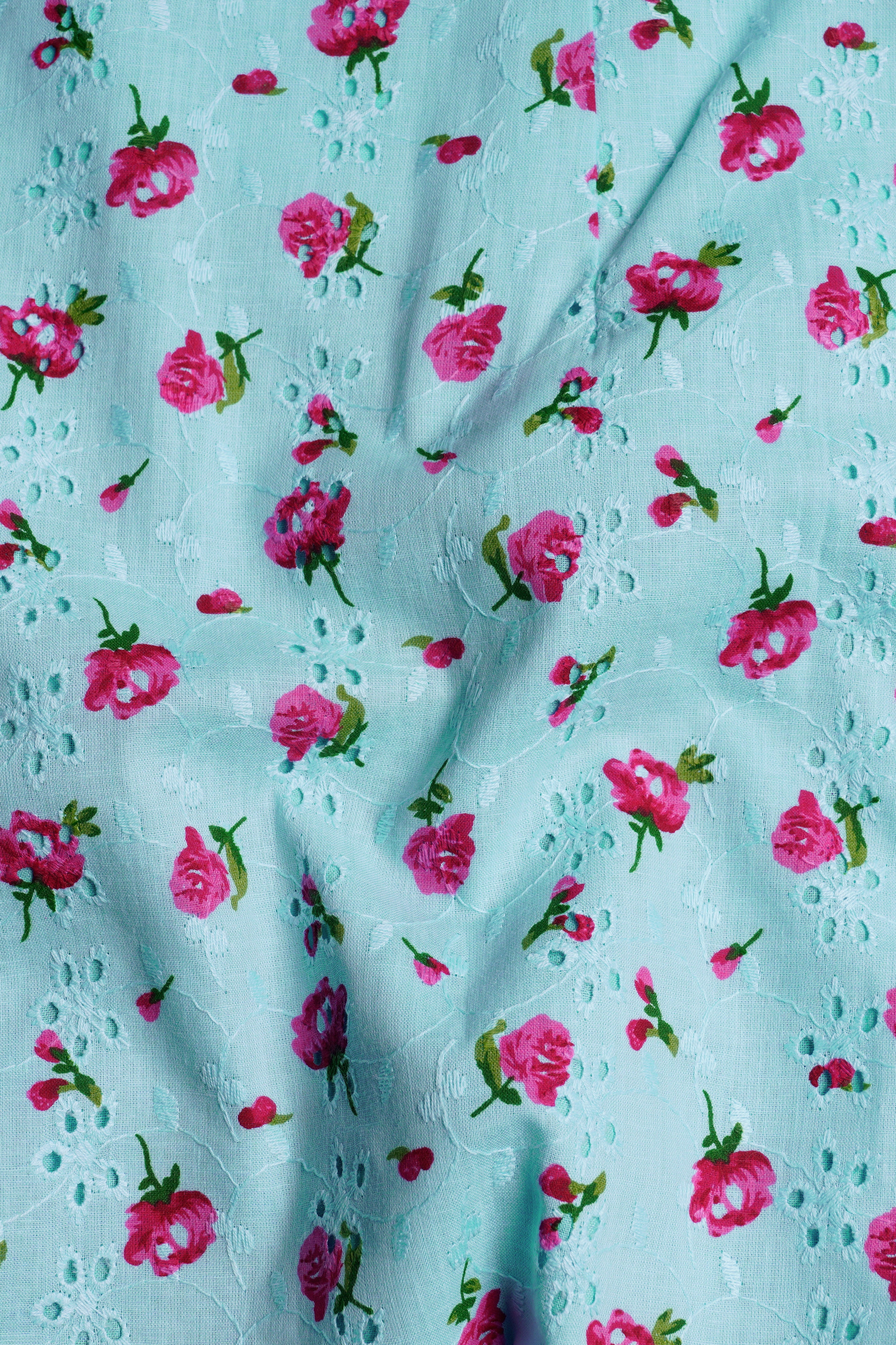 Cerulean Blue Rose Printed Premium Cotton Jumpsuit