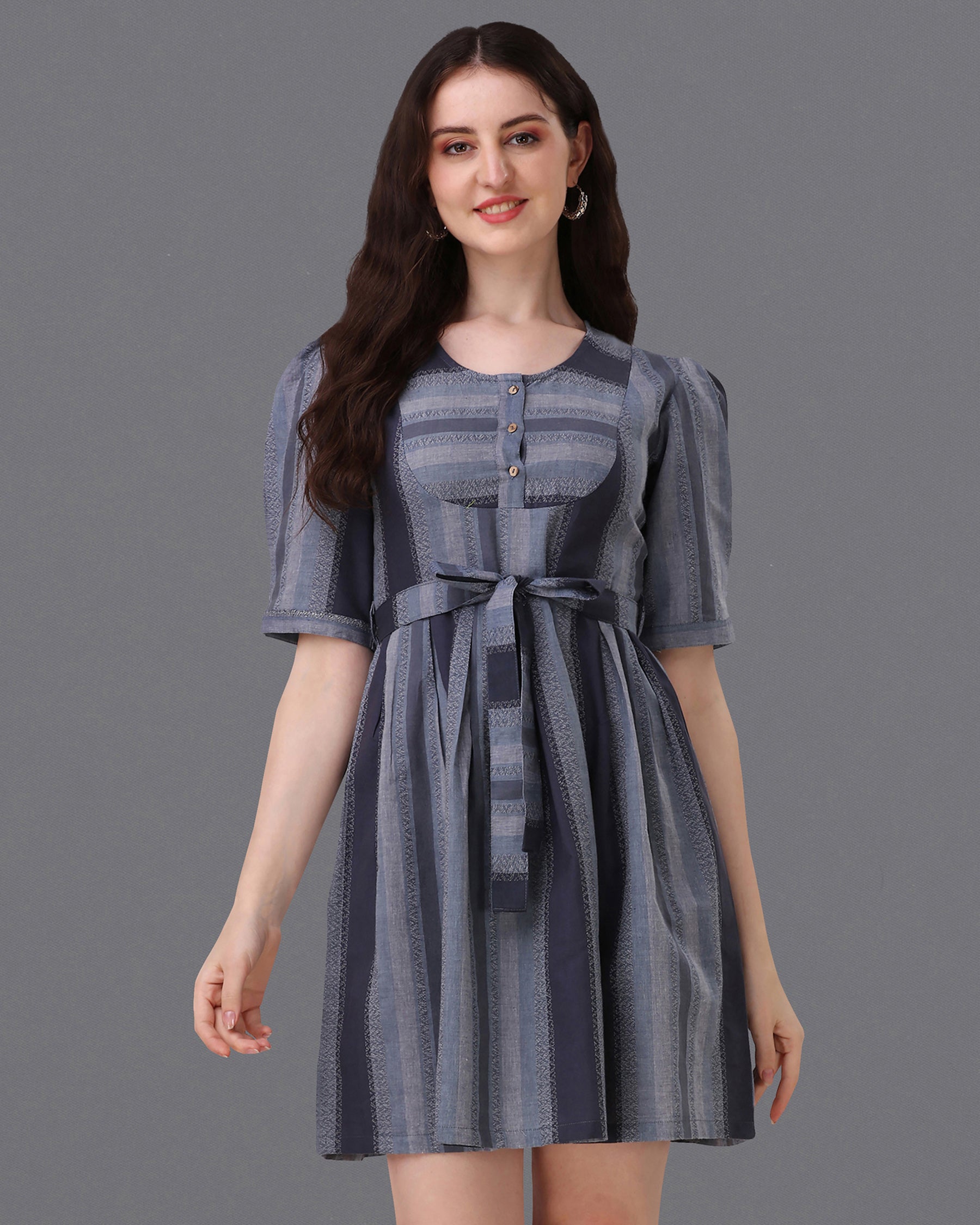 Iridium Blue with Mobster Gray Super Soft Premium Cotton Thigh Length Dress WD036-32, WD036-34, WD036-36, WD036-38, WD036-40, WD036-42