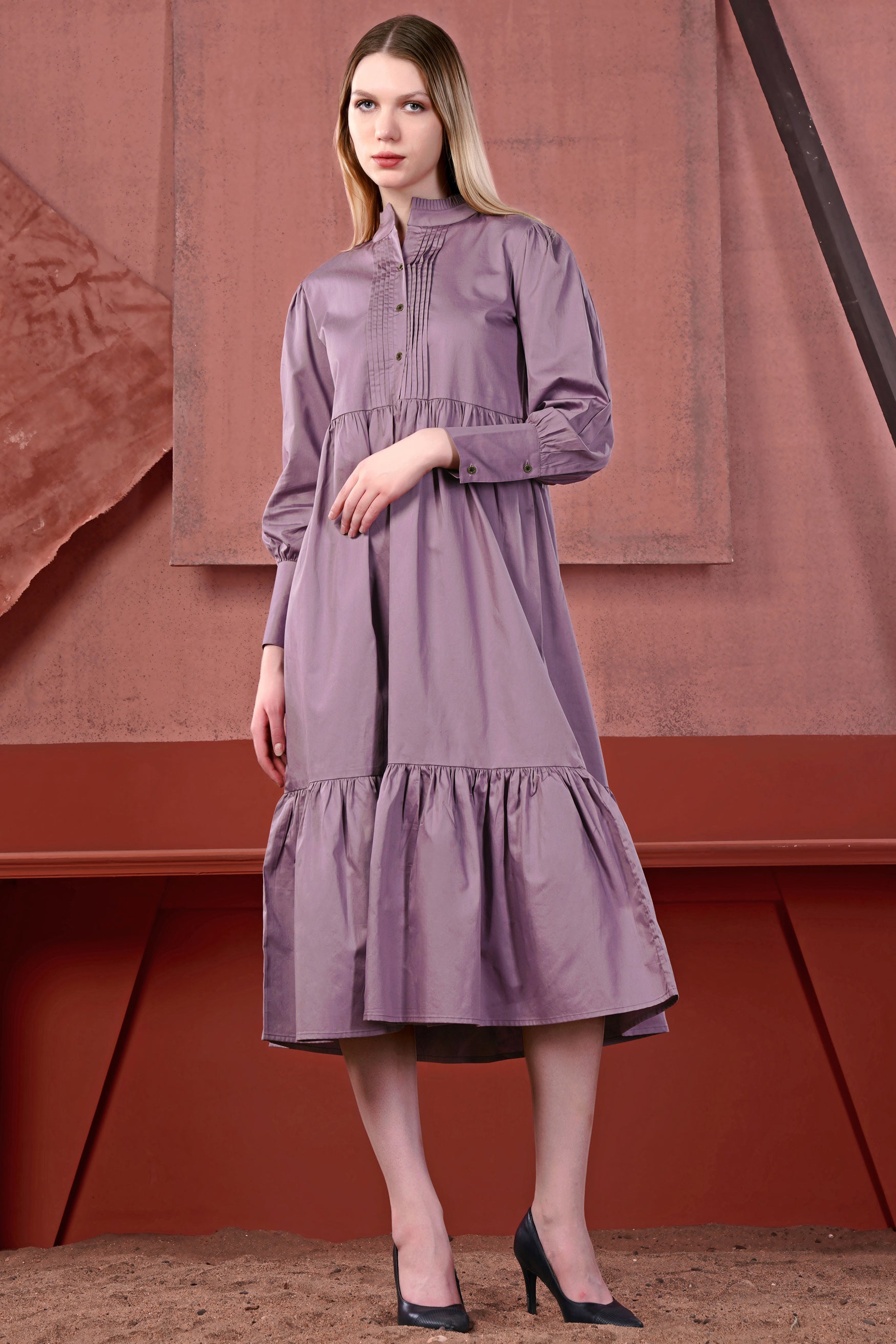 Cinereous Purple Premium Cotton A Line Dress