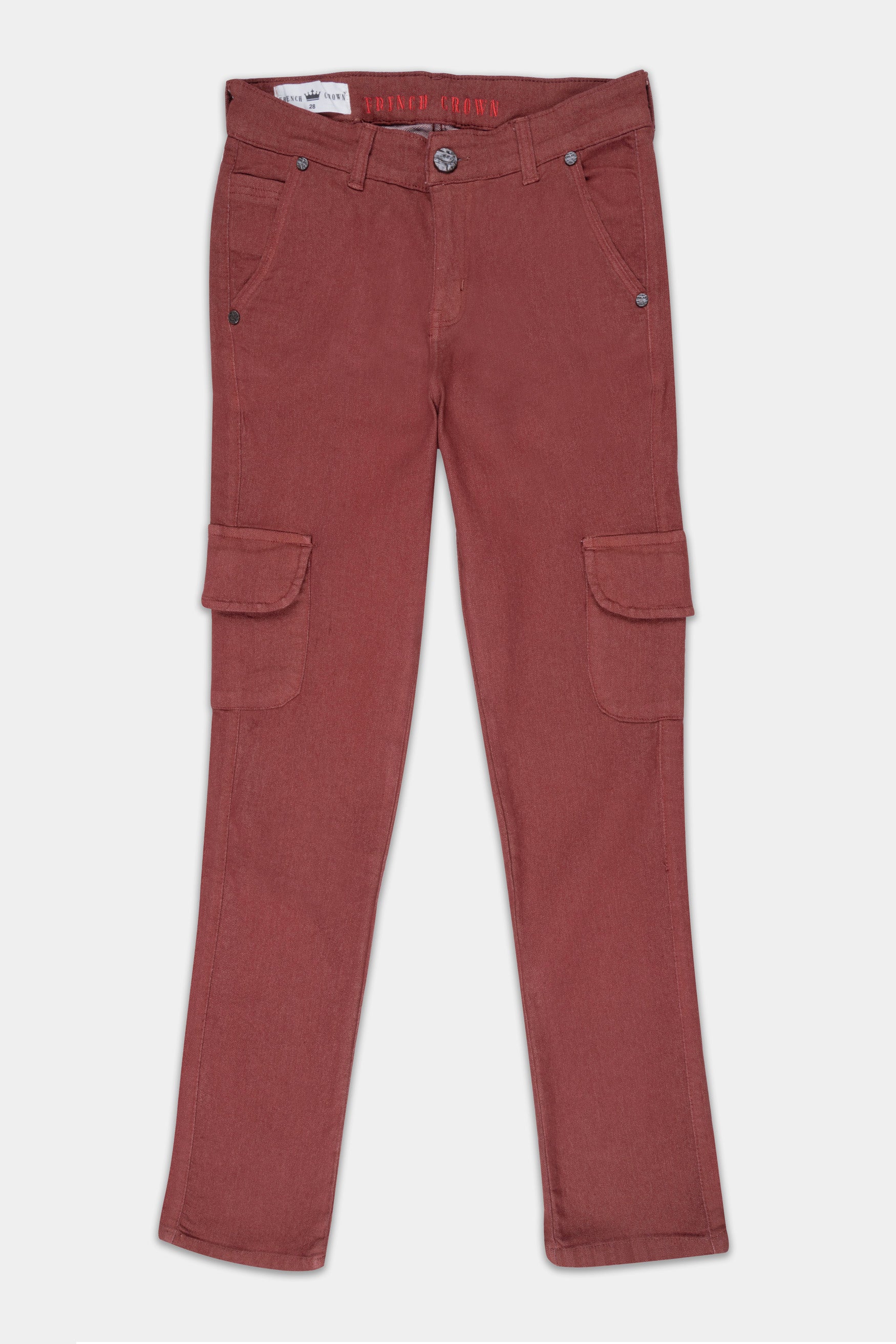 Burnt Umber Red Cargo Fit Mid-Rise Clean Look Denim Womens Jeans