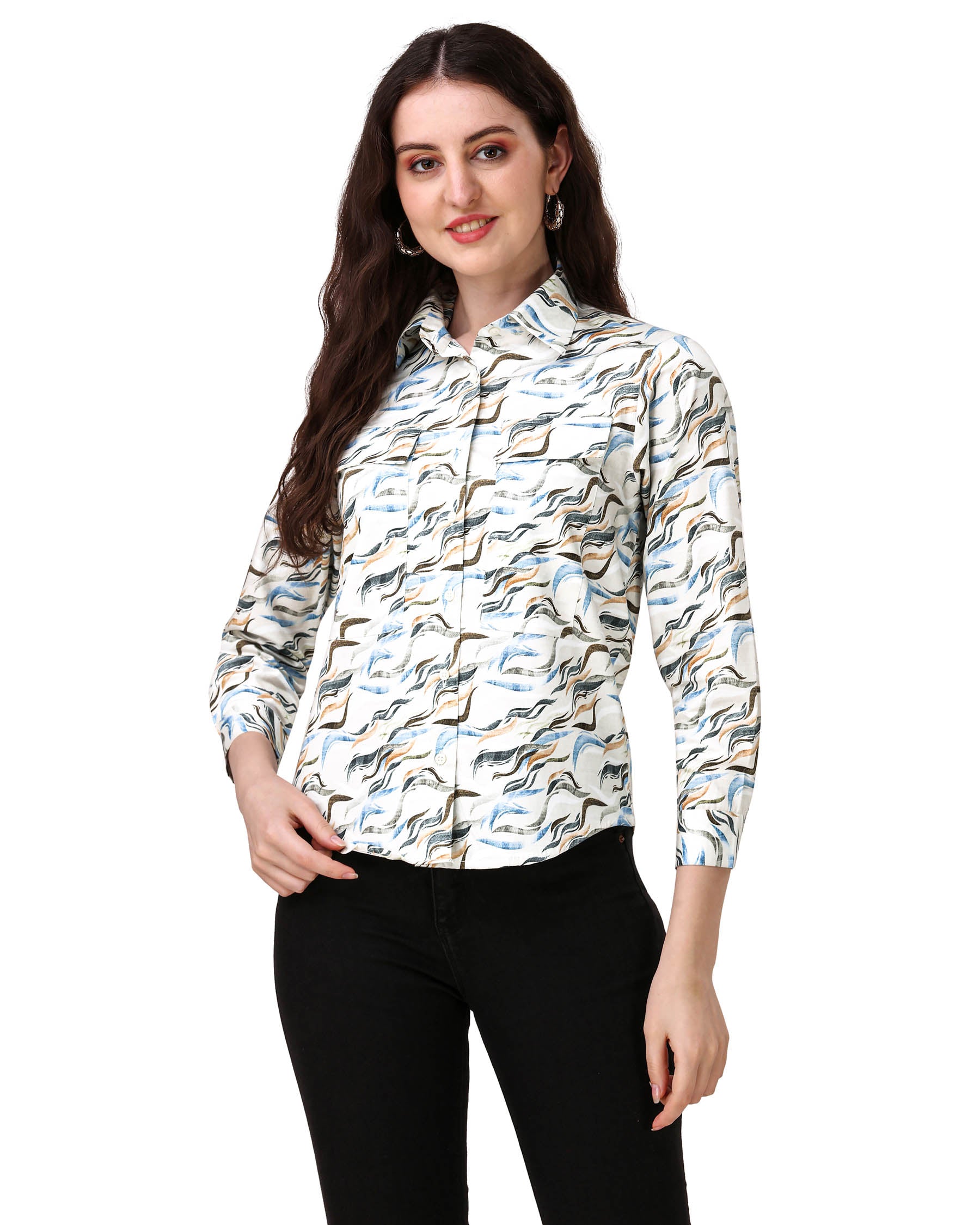 Platinum Cream With Multicolour Printed Super Soft Premium Cotton Women’s Shirt