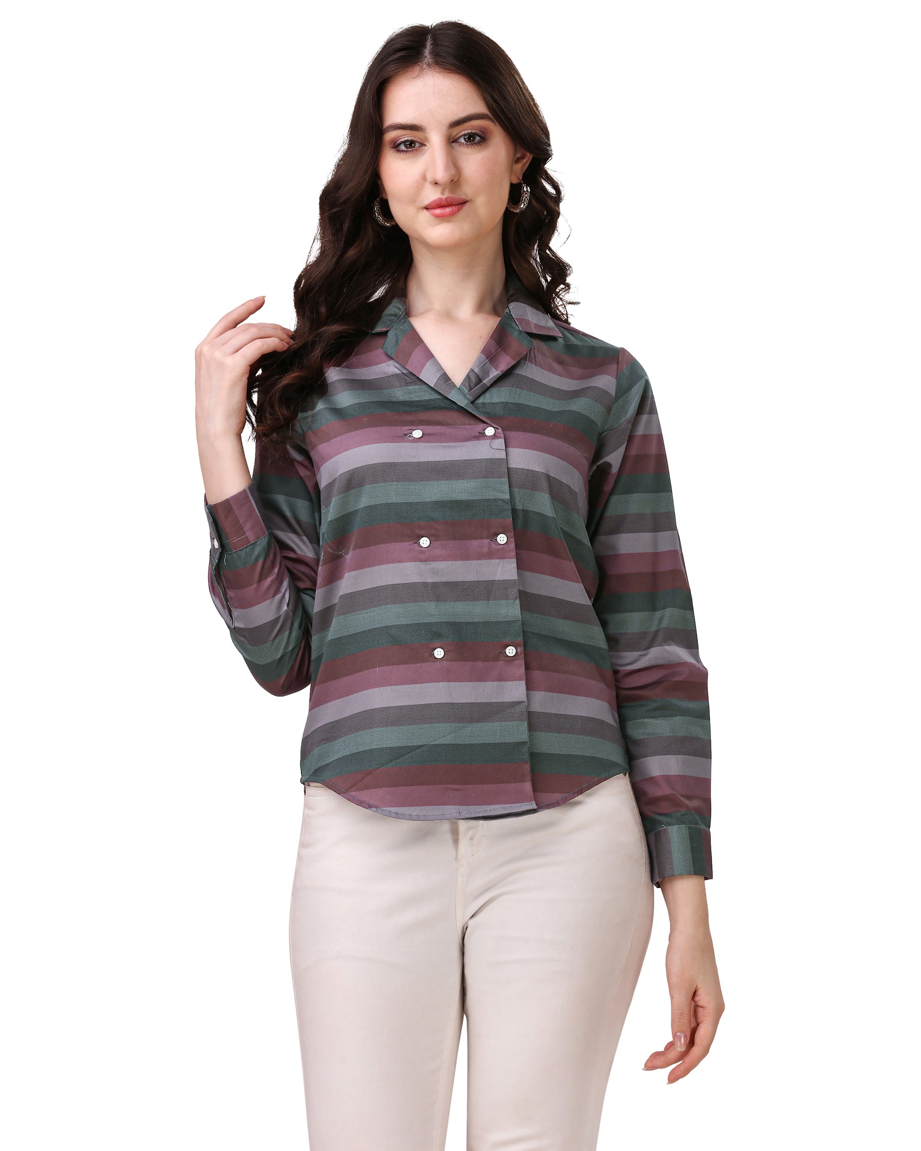 Matterhorn Brown with Multicolour Striped Super Soft Premium Cotton Women’s Shirt