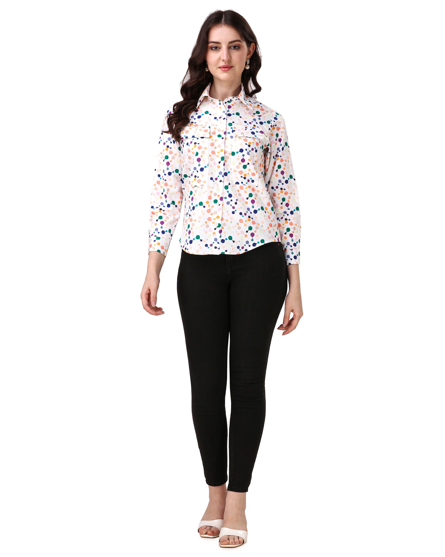Bright White with Butterfly Bush Blue Printed Super Soft Premium Cotton Women’s Shirt