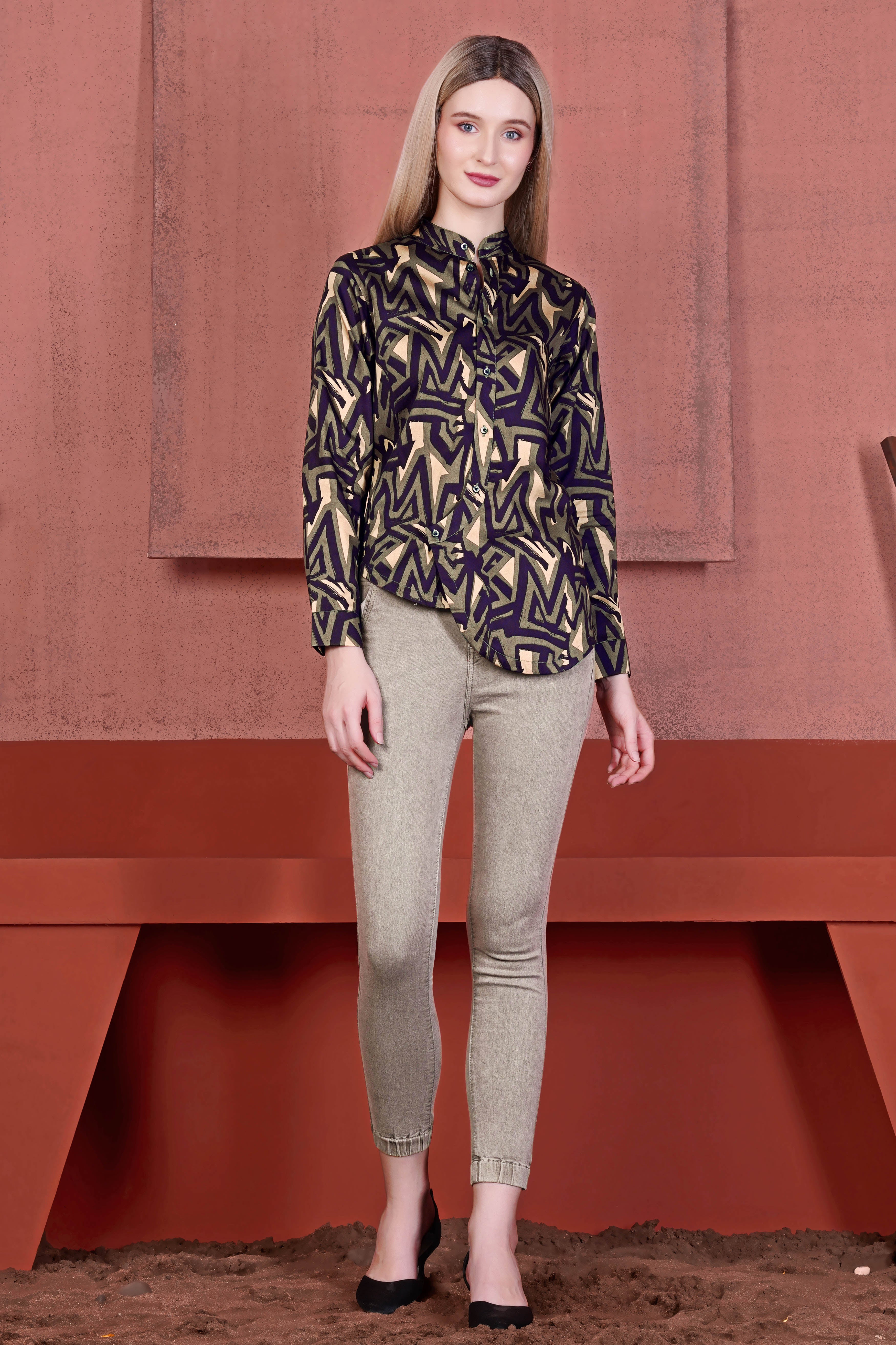 Makara Green and Haiti Blue Multicolour Abstract Printed Premium Cotton Designer Shirt