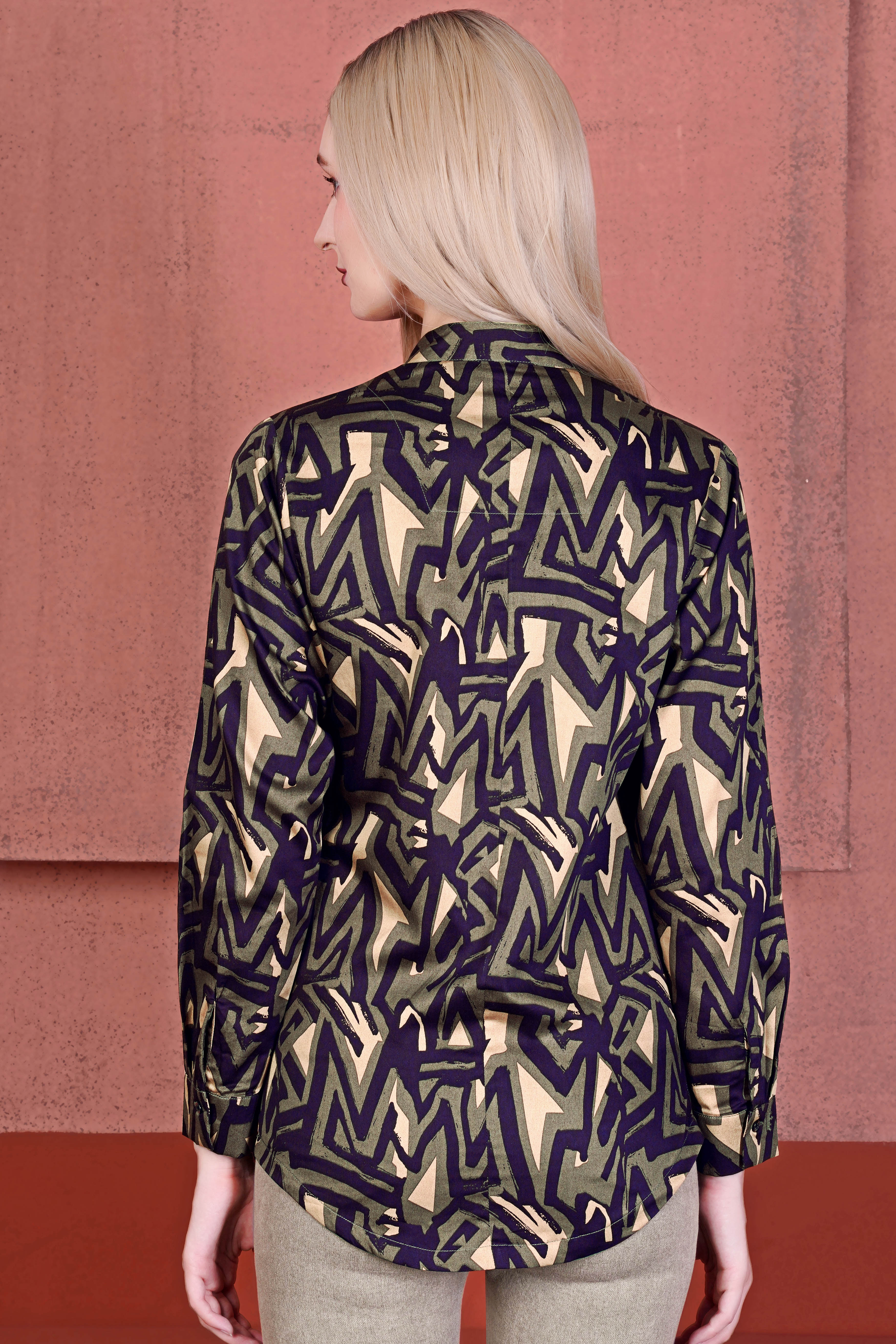 Makara Green and Haiti Blue Multicolour Abstract Printed Premium Cotton Designer Shirt