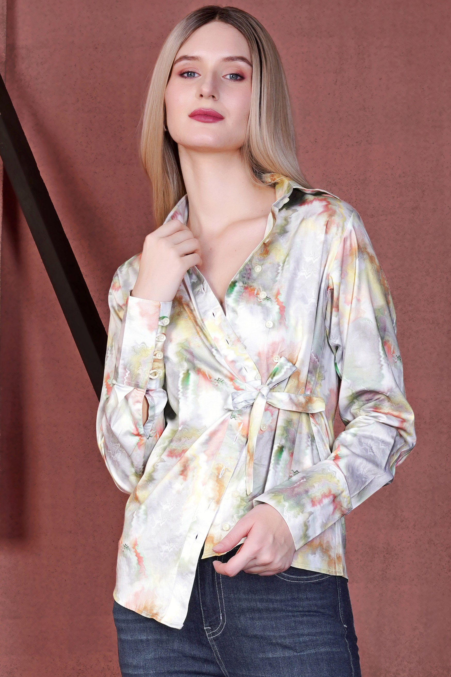Mercury Gray and Nutmeg Brown Marble Printed Premium Cotton Designer Shirt