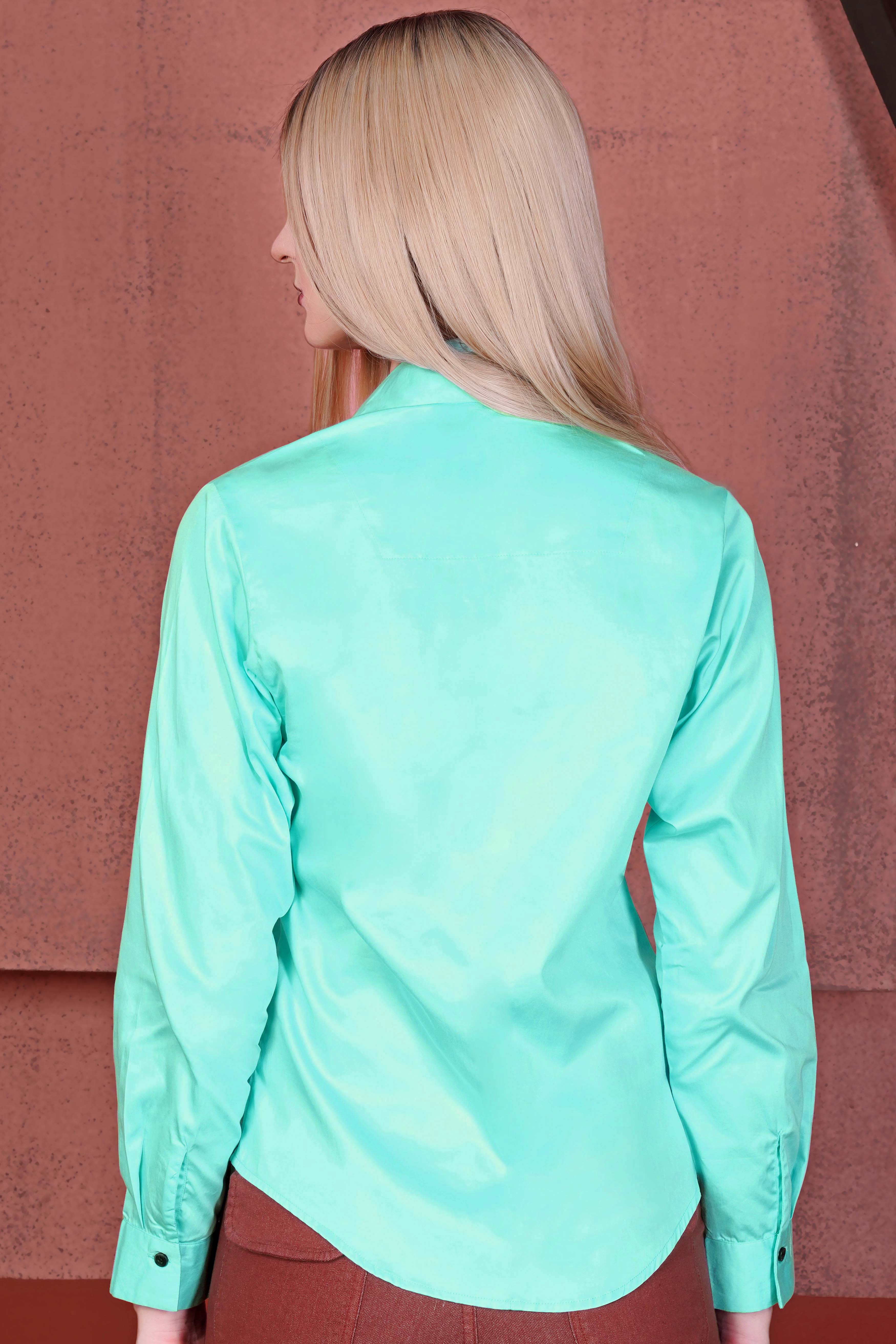 Magic Mint Blue Brand Acronym Embroidered Premium Cotton Designer Shirt