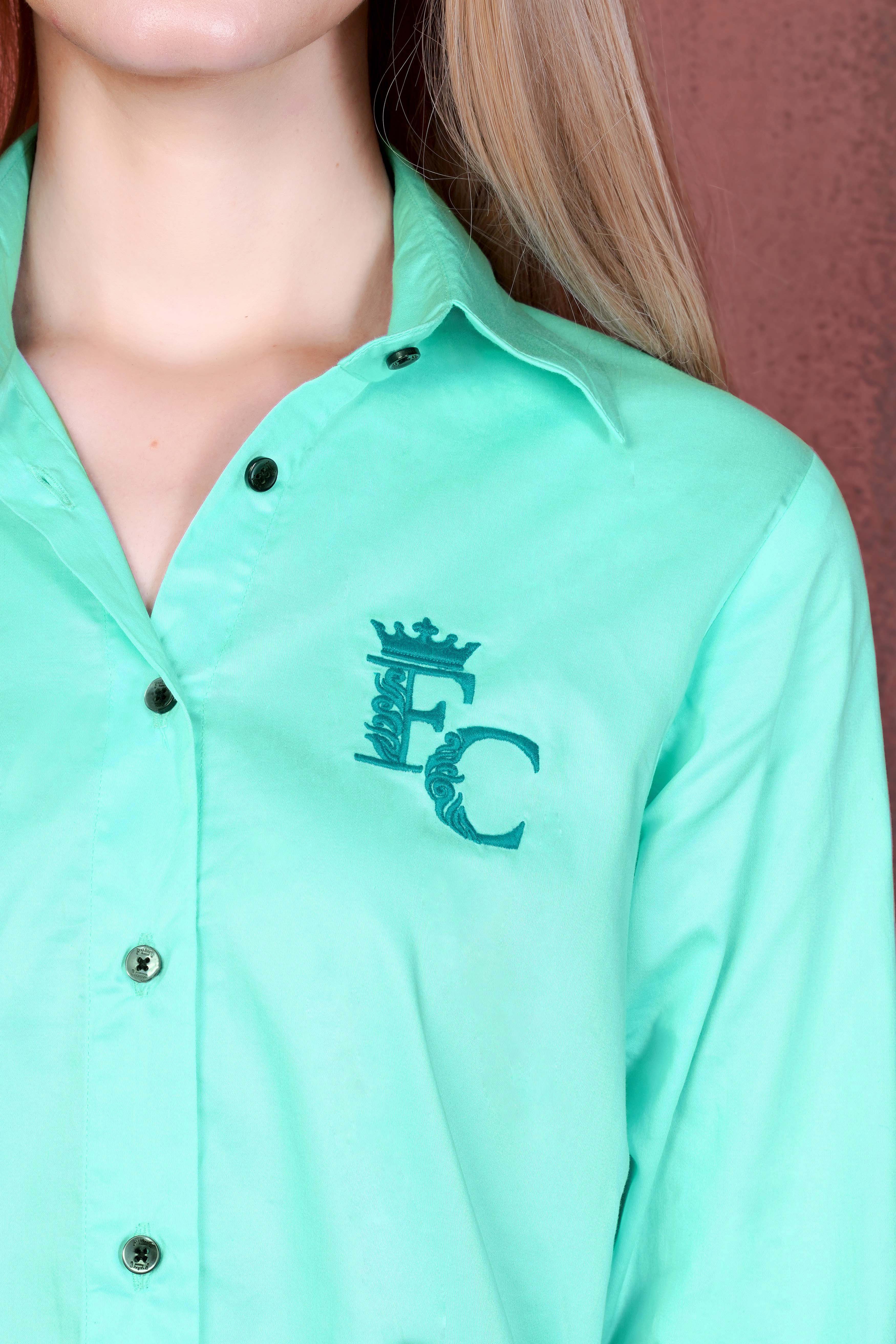 Magic Mint Blue Brand Acronym Embroidered Premium Cotton Designer Shirt