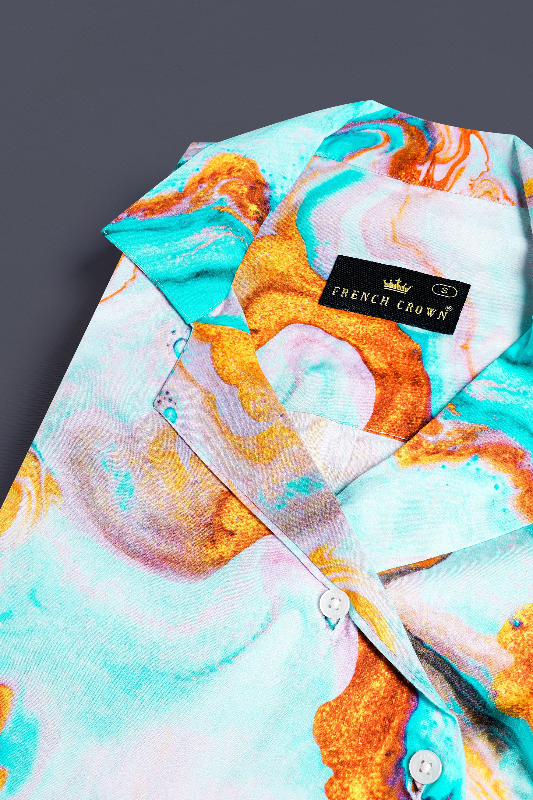 Bright White and Cerulean Blue Marble Printed Premium Cotton Designer Shirt