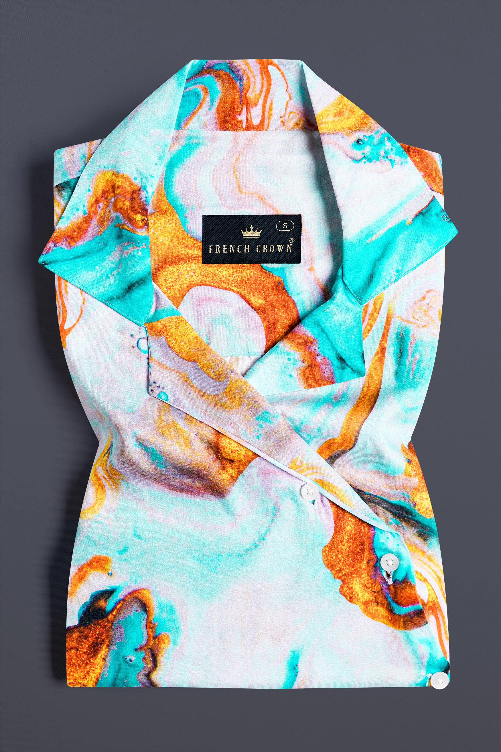 Bright White and Cerulean Blue Marble Printed Premium Cotton Designer Shirt