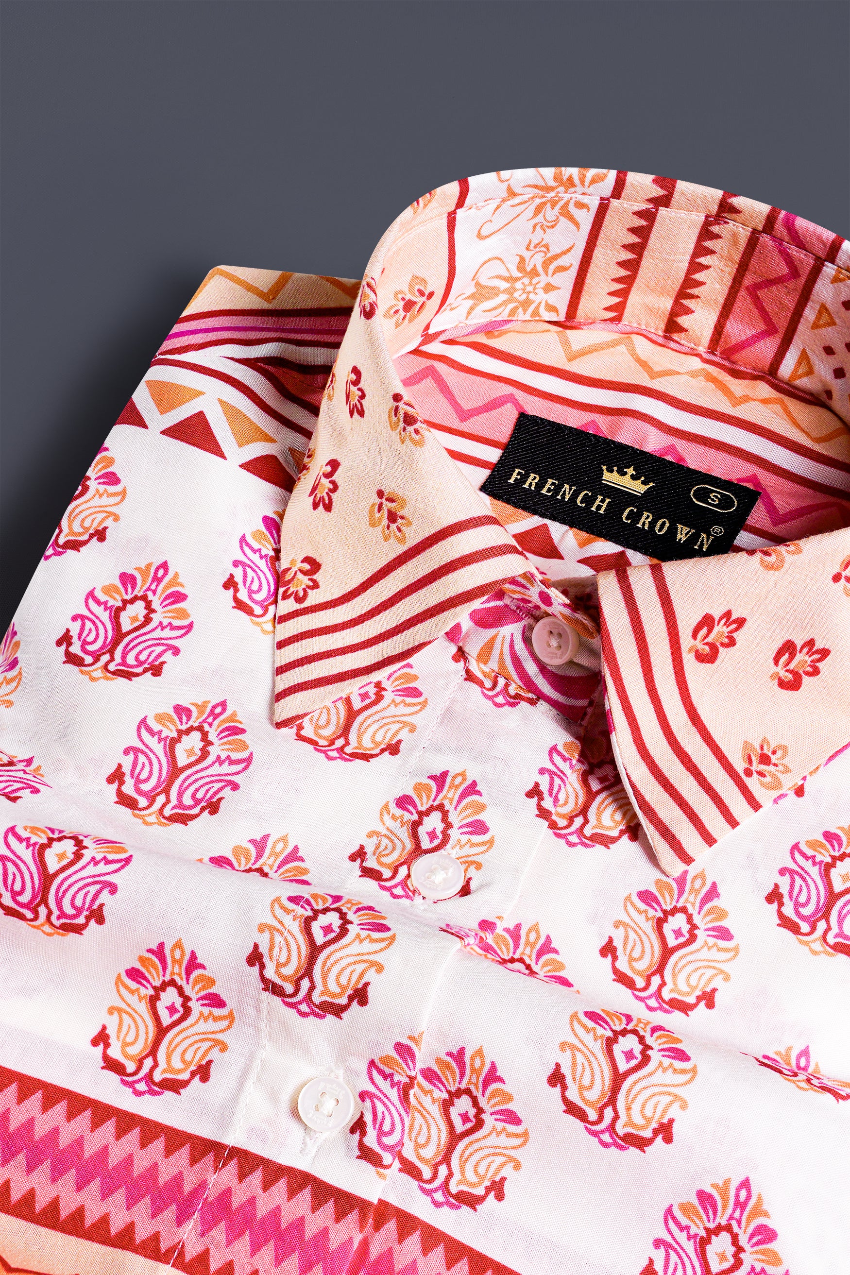 Dawn Cream and Cerise Pink Multicolour Floral and Geometric Printed Premium Tencel Designer Shirt