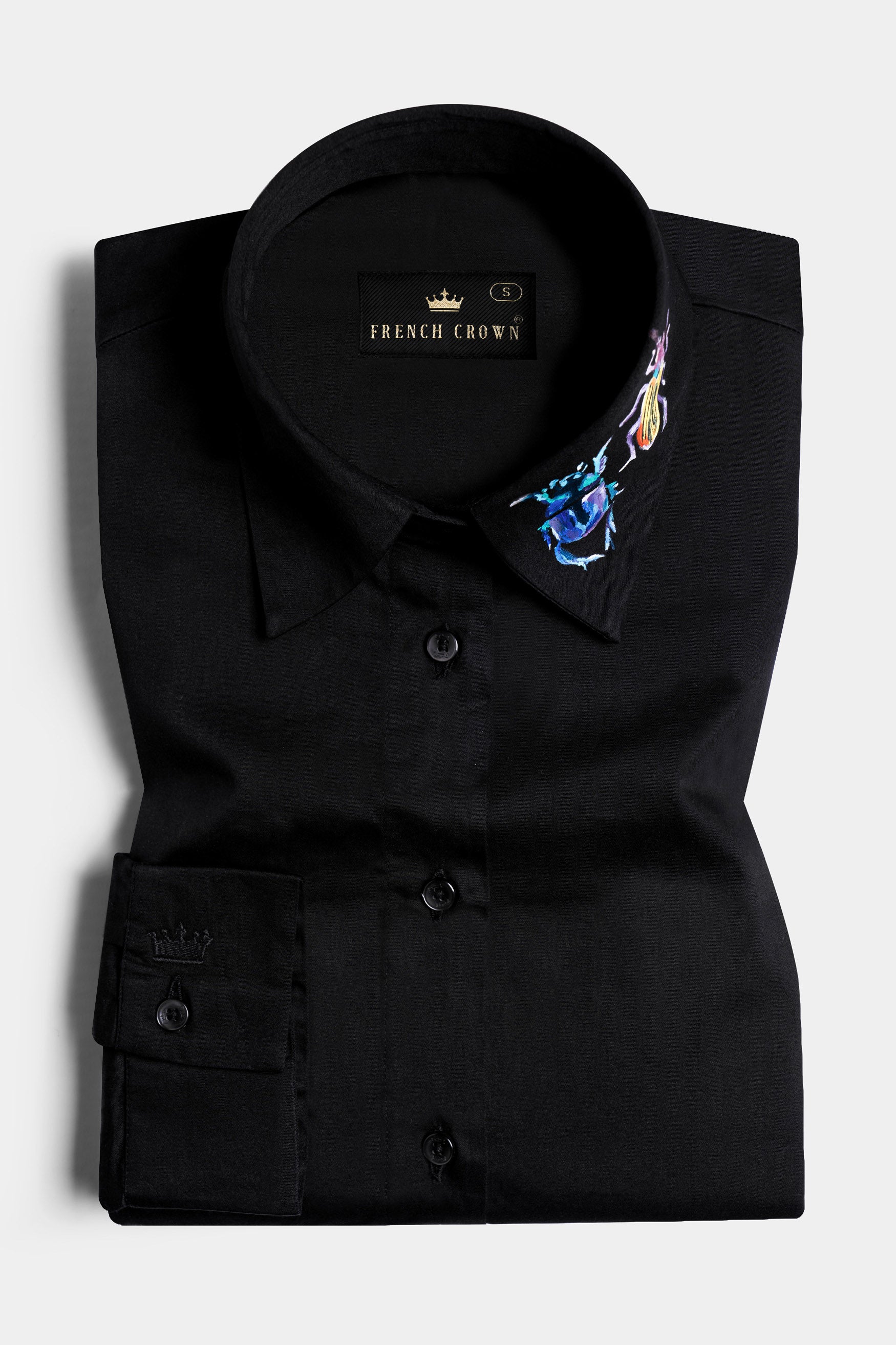 Jade Black Beetle Hand Painted Premium Cotton Designer Shirt