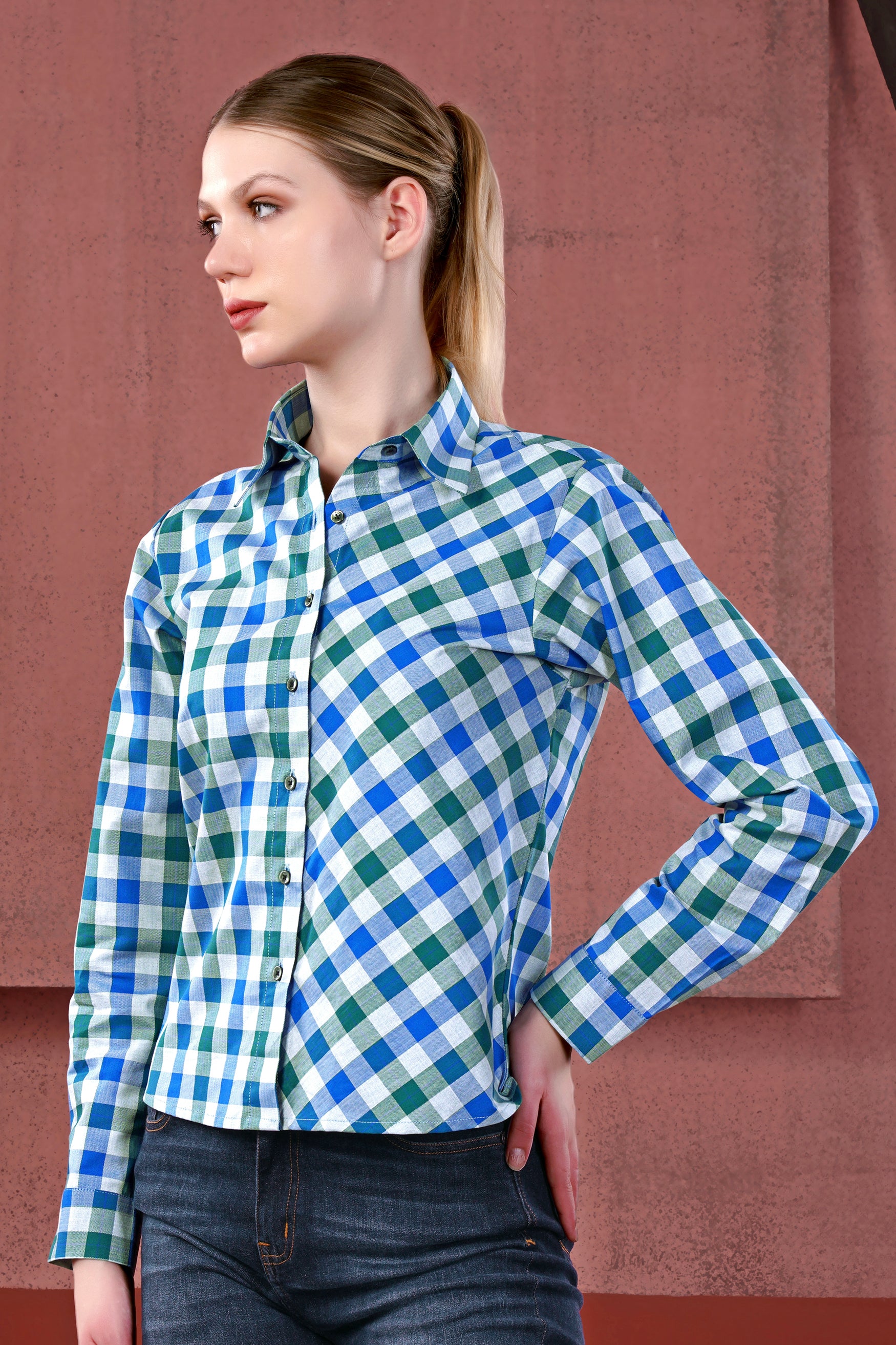 Mackerel Blue and Solitude Gray Checkered Herringbone Shirt