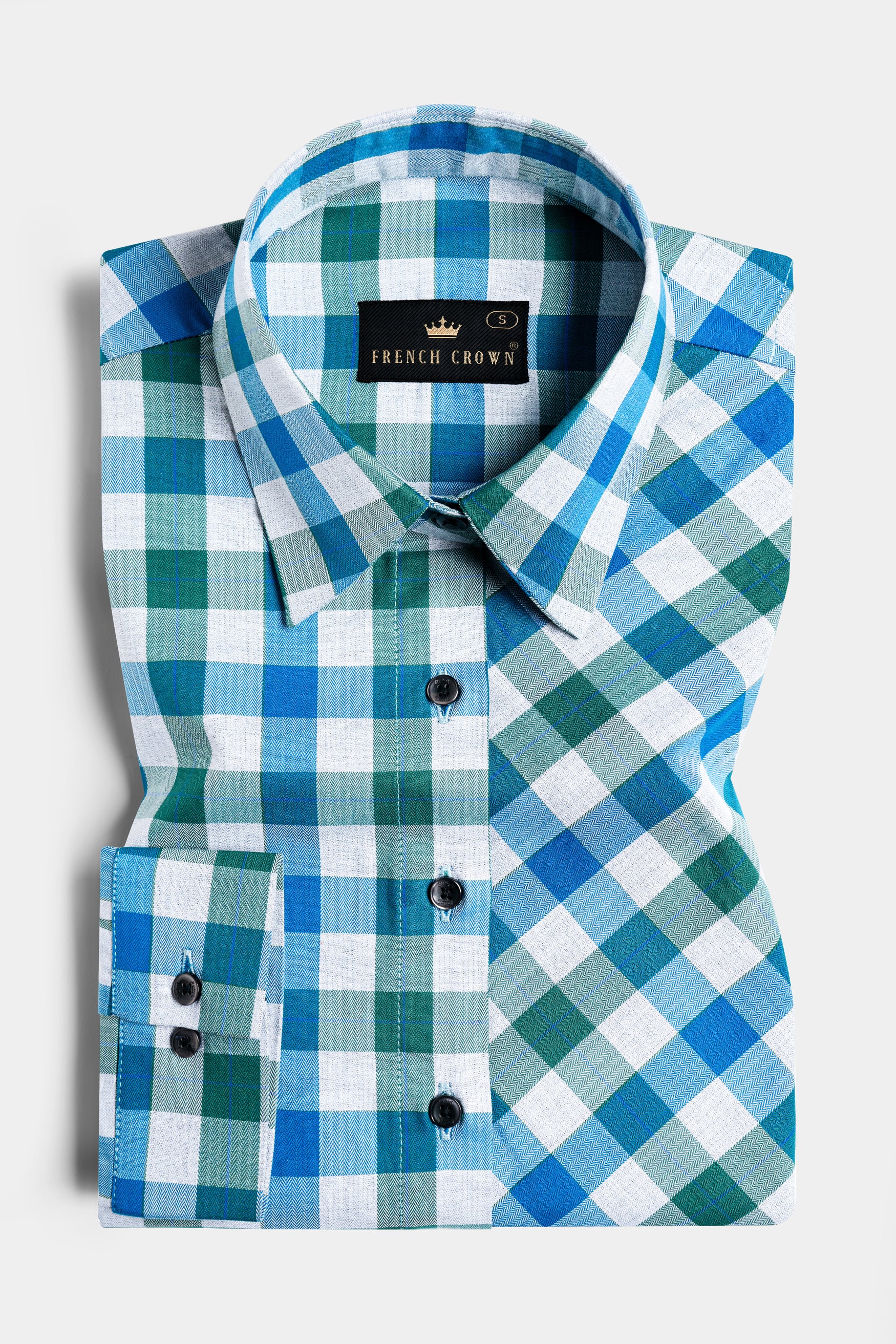 Mackerel Blue and Solitude Gray Checkered Herringbone Shirt