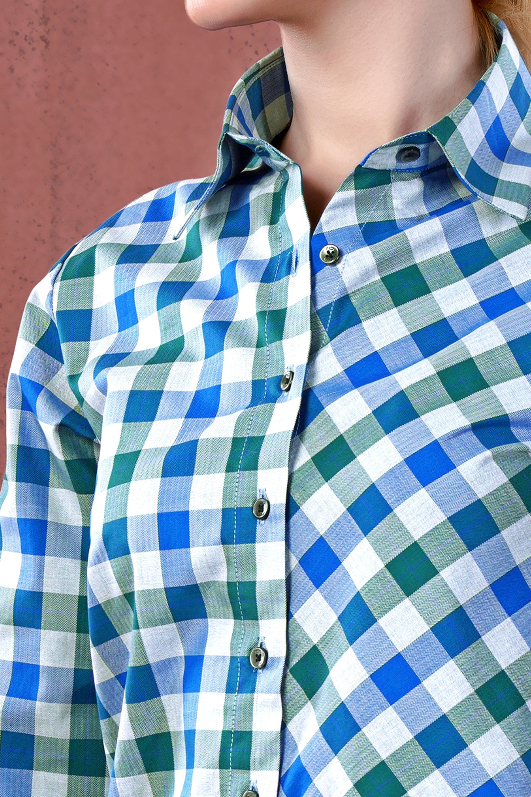 Mackerel Blue and Solitude Gray Checkered Herringbone Shirt