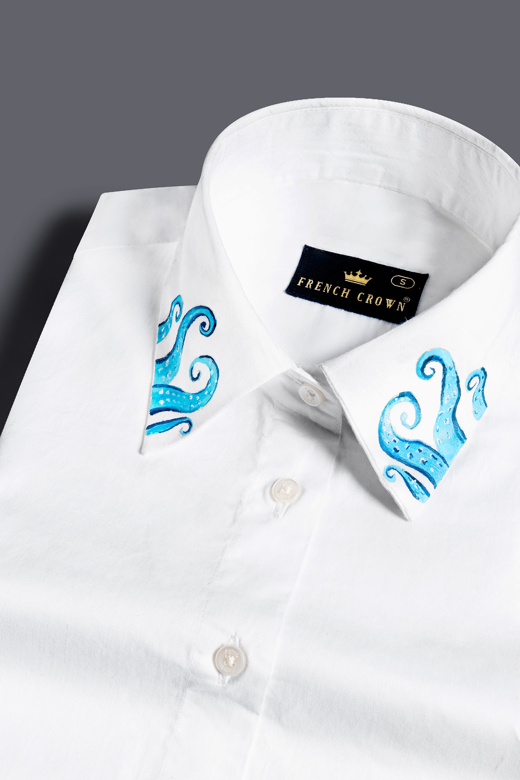 Bright White Octopus Hand Painted Premium Cotton Designer Shirt