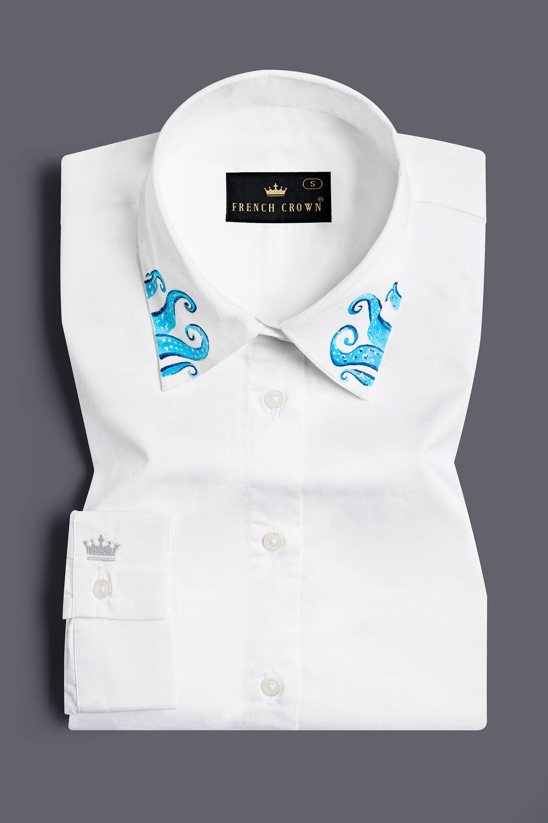 Bright White Octopus Hand Painted Premium Cotton Designer Shirt
