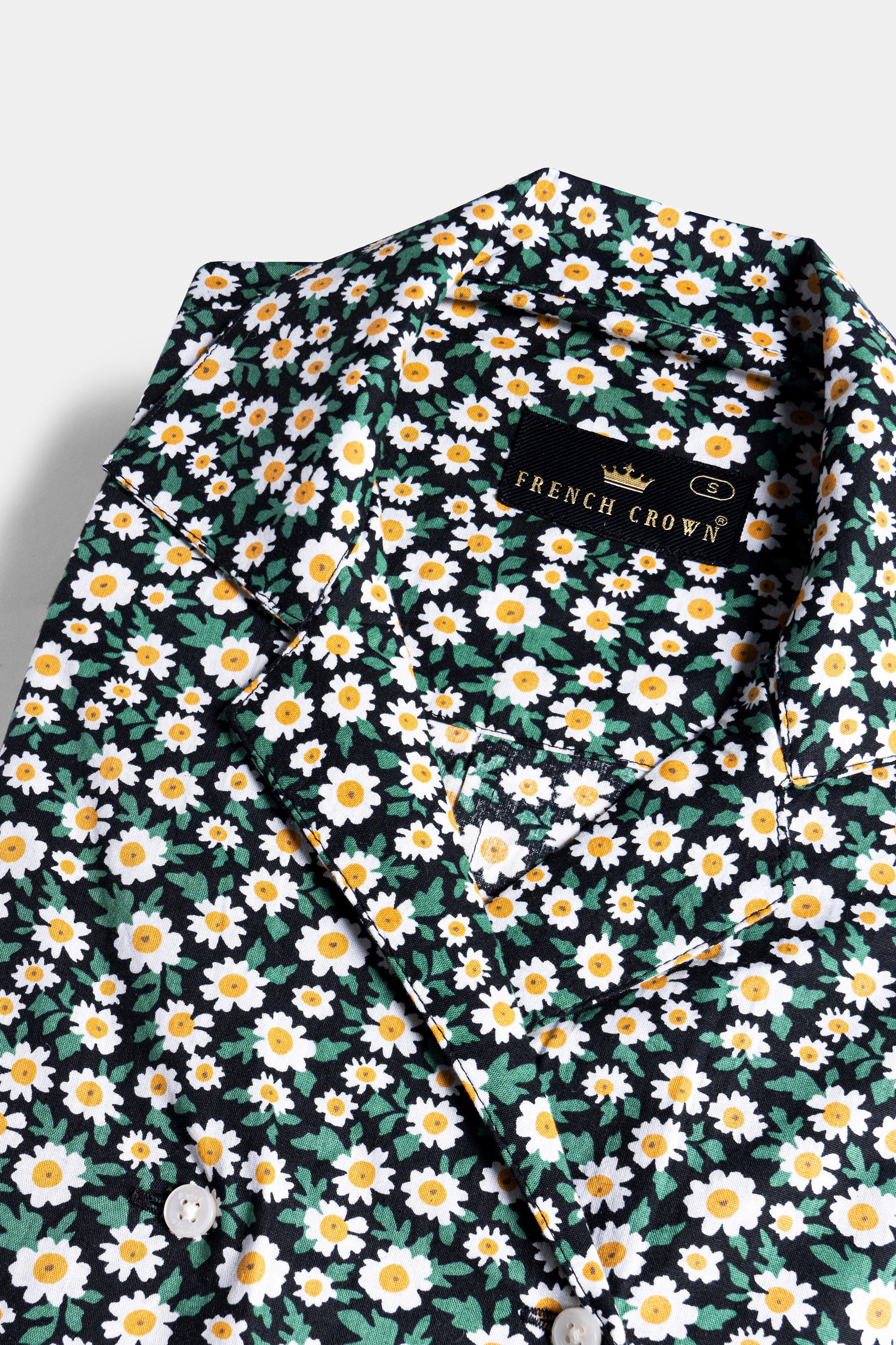 Jade Black and Bright White Ditsy Printed Premium Cotton Designer V Neck Shirt