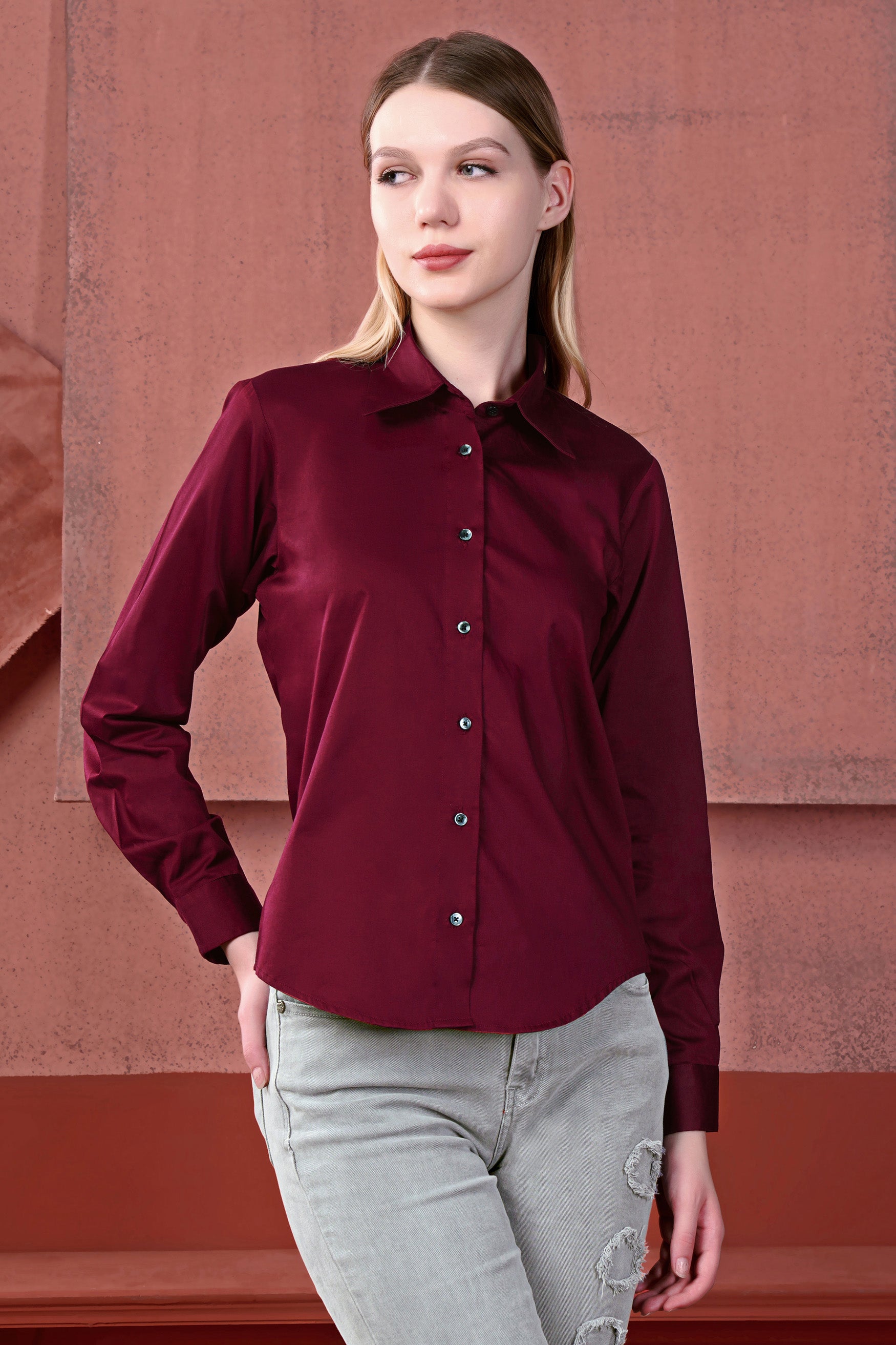 Mulberry Maroon Premium Cotton Shirt