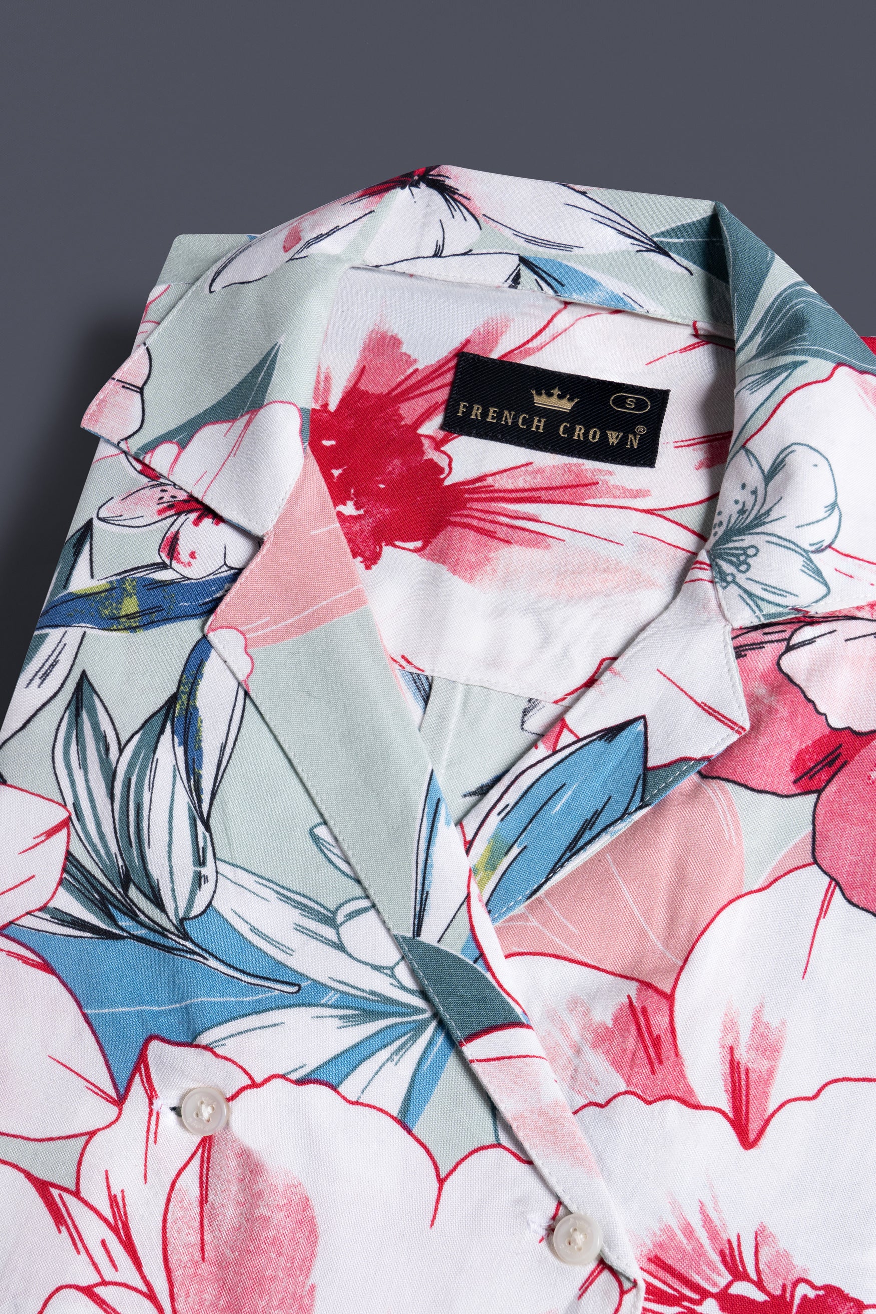 Bright White and Scarlet Red Multicolour Floral Printed Premium Tencel Shirt