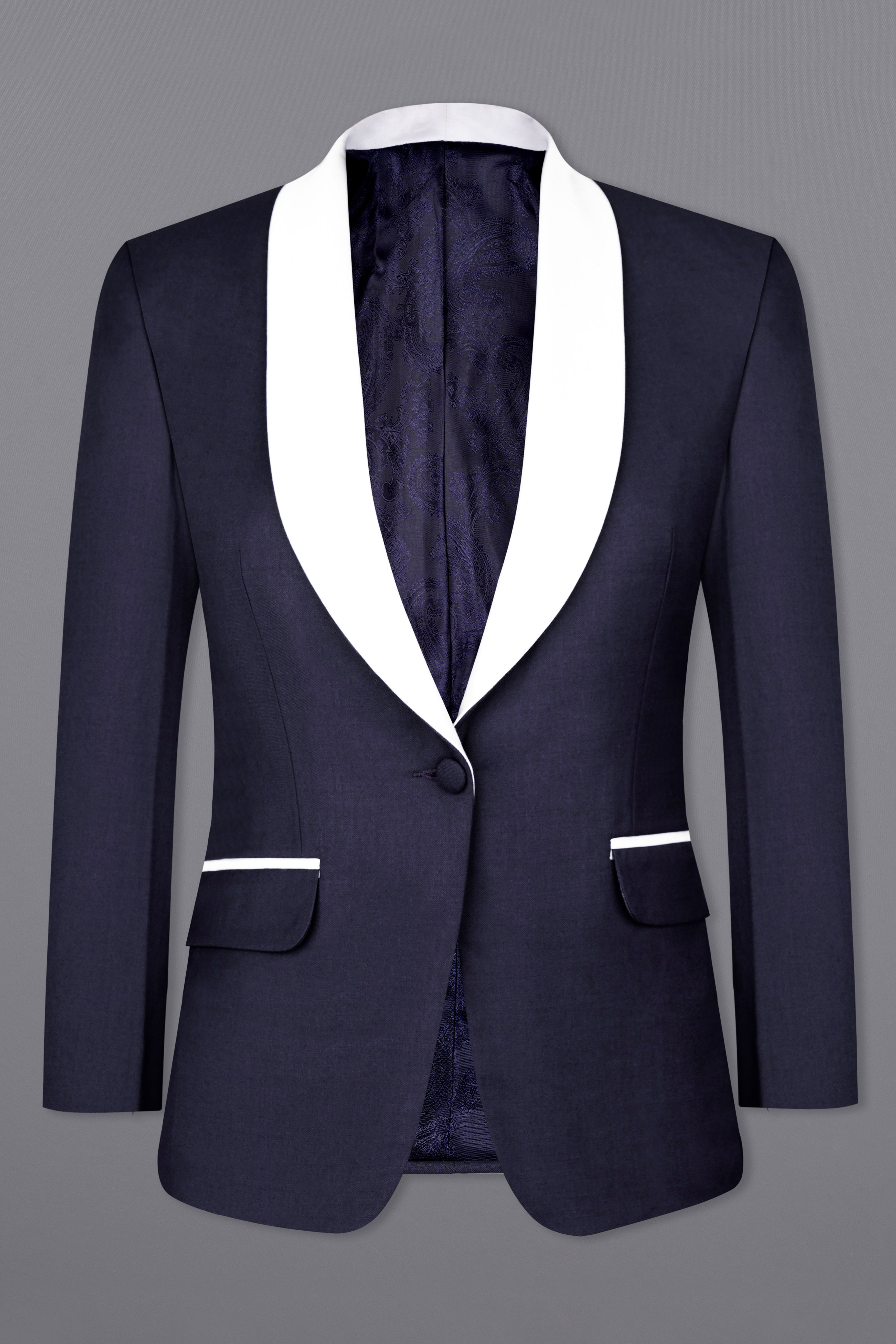 Charade Navy Blue Subtle Sheen with White Lapel Single Breasted Women's Suit