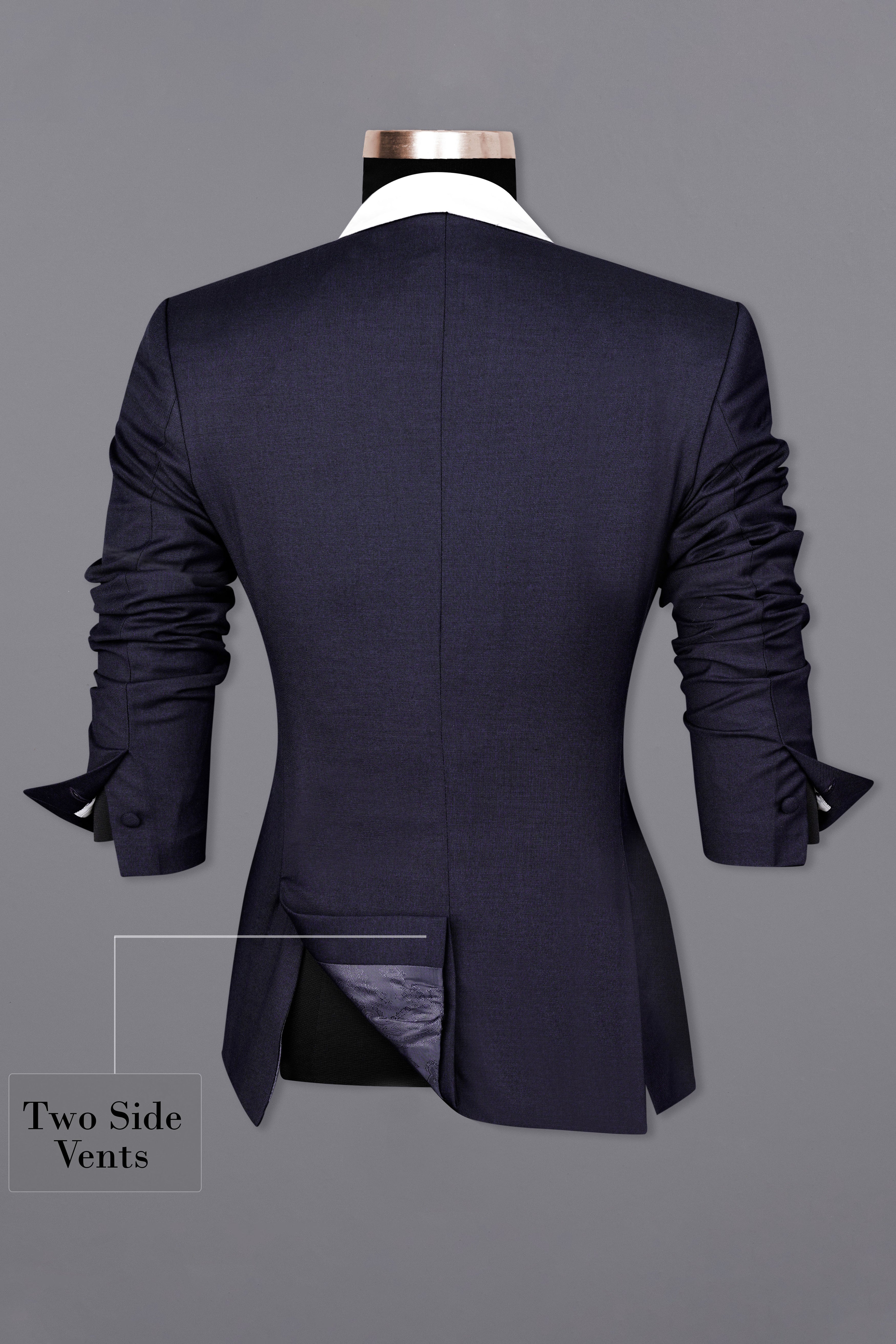 Charade Navy Blue Subtle Sheen with White Lapel Single Breasted Women's Suit