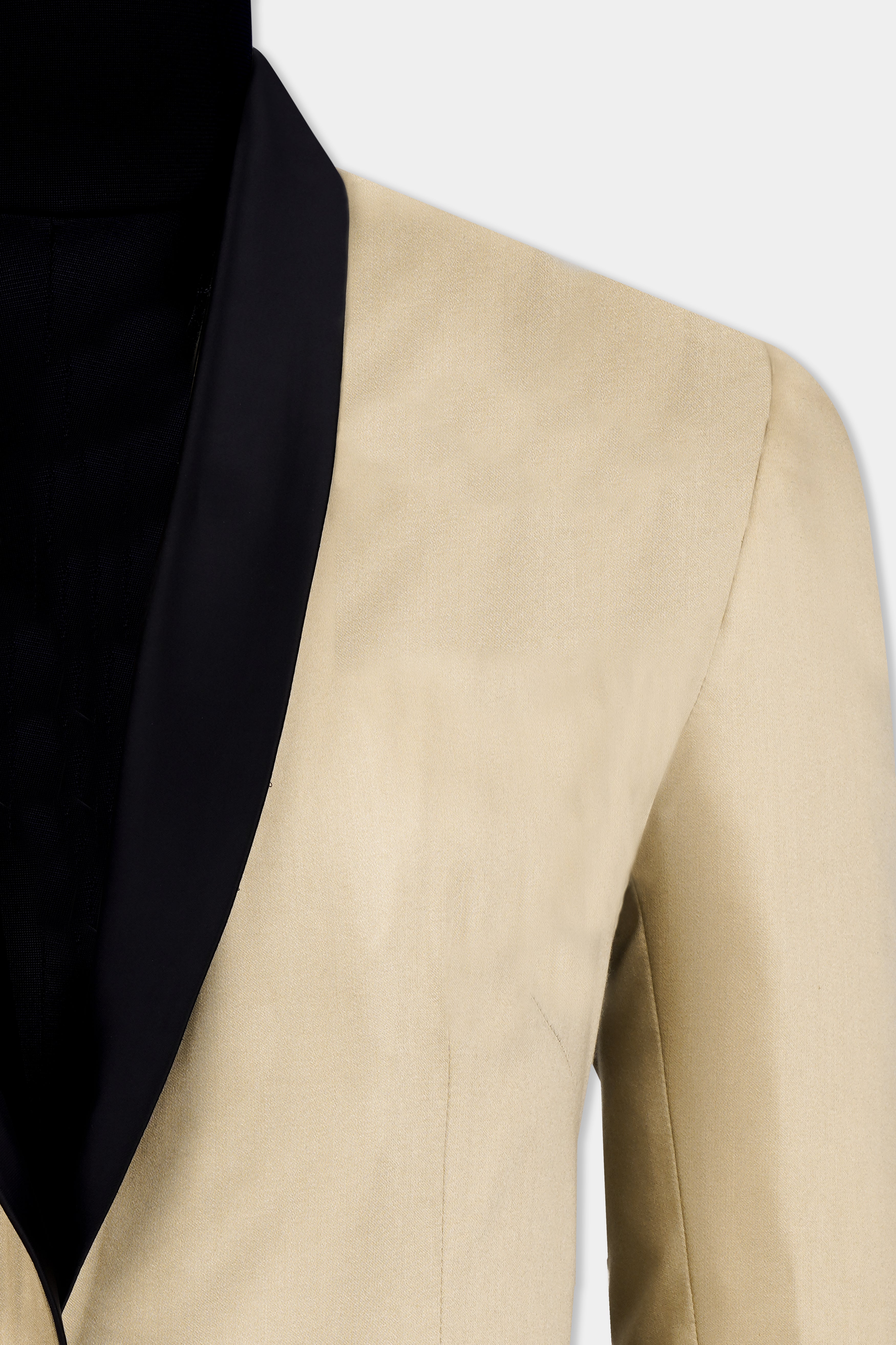 Hazelnut Cream Subtle Sheen with Black Lapel Single Breasted Women's Suit