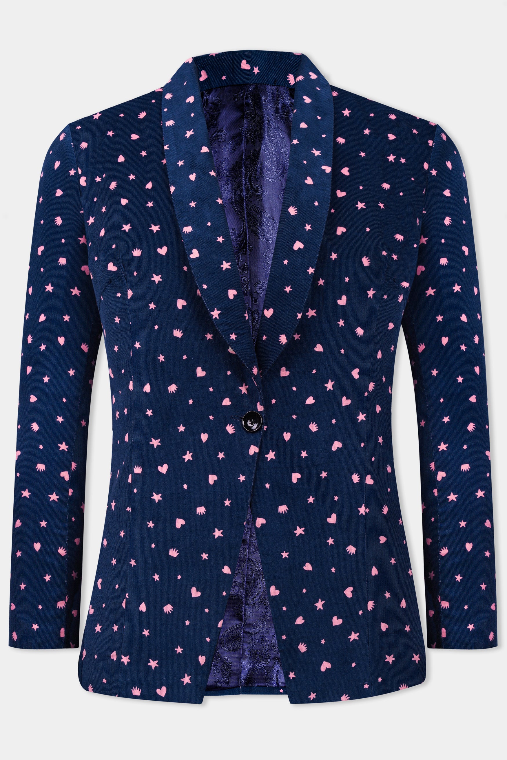 Downriver Blue and Cavern Pink Shapes Printed Premium Cotton Women’s Tuxedo Suit