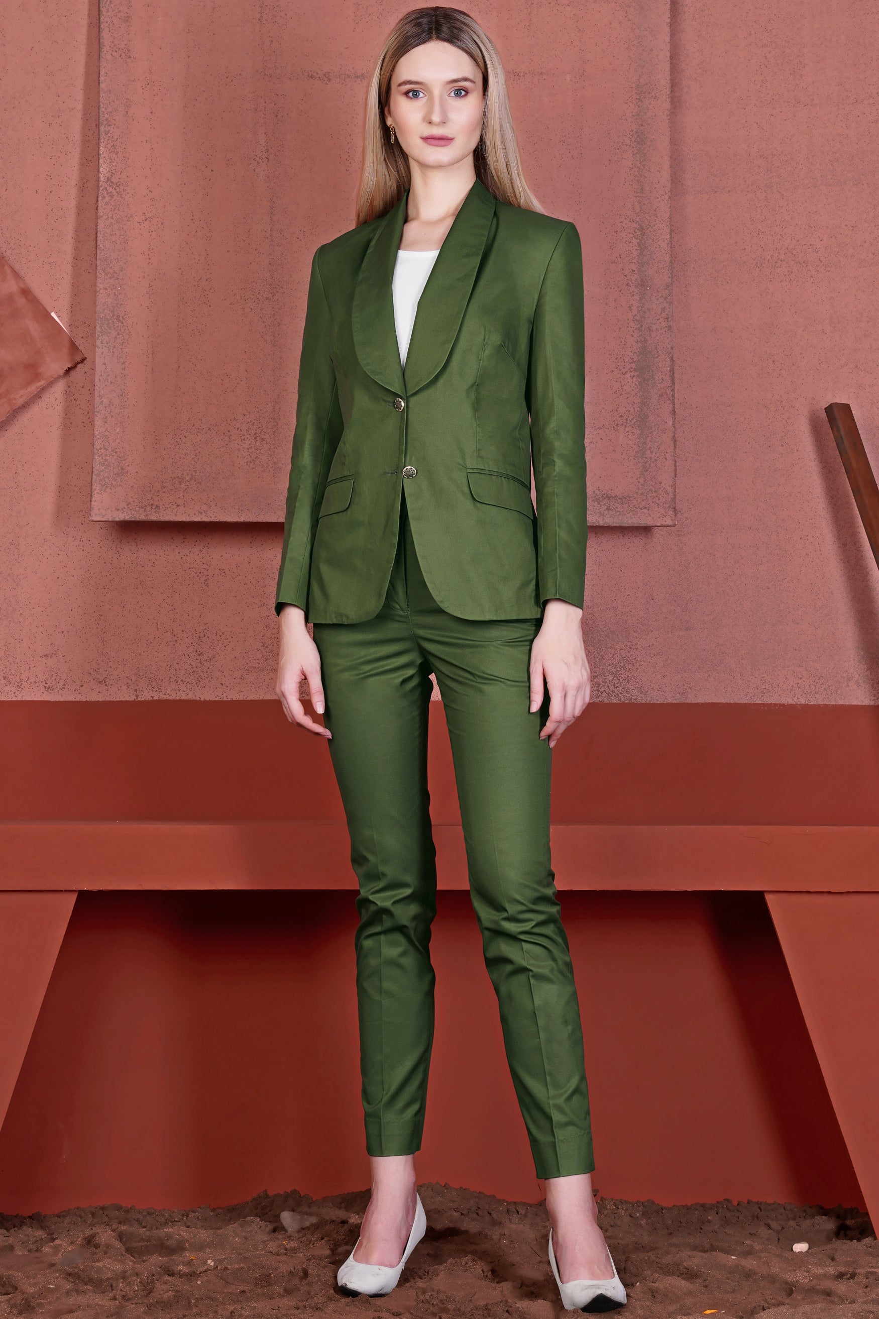 Forest Green Wool Rich Women’s Designer Tuxedo Suit