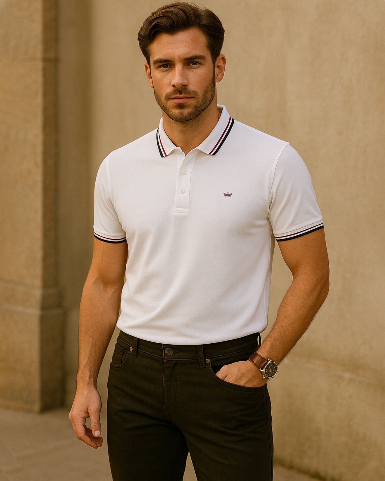 Candoro-Bright White Super Soft Premium Cotton Pique Polo