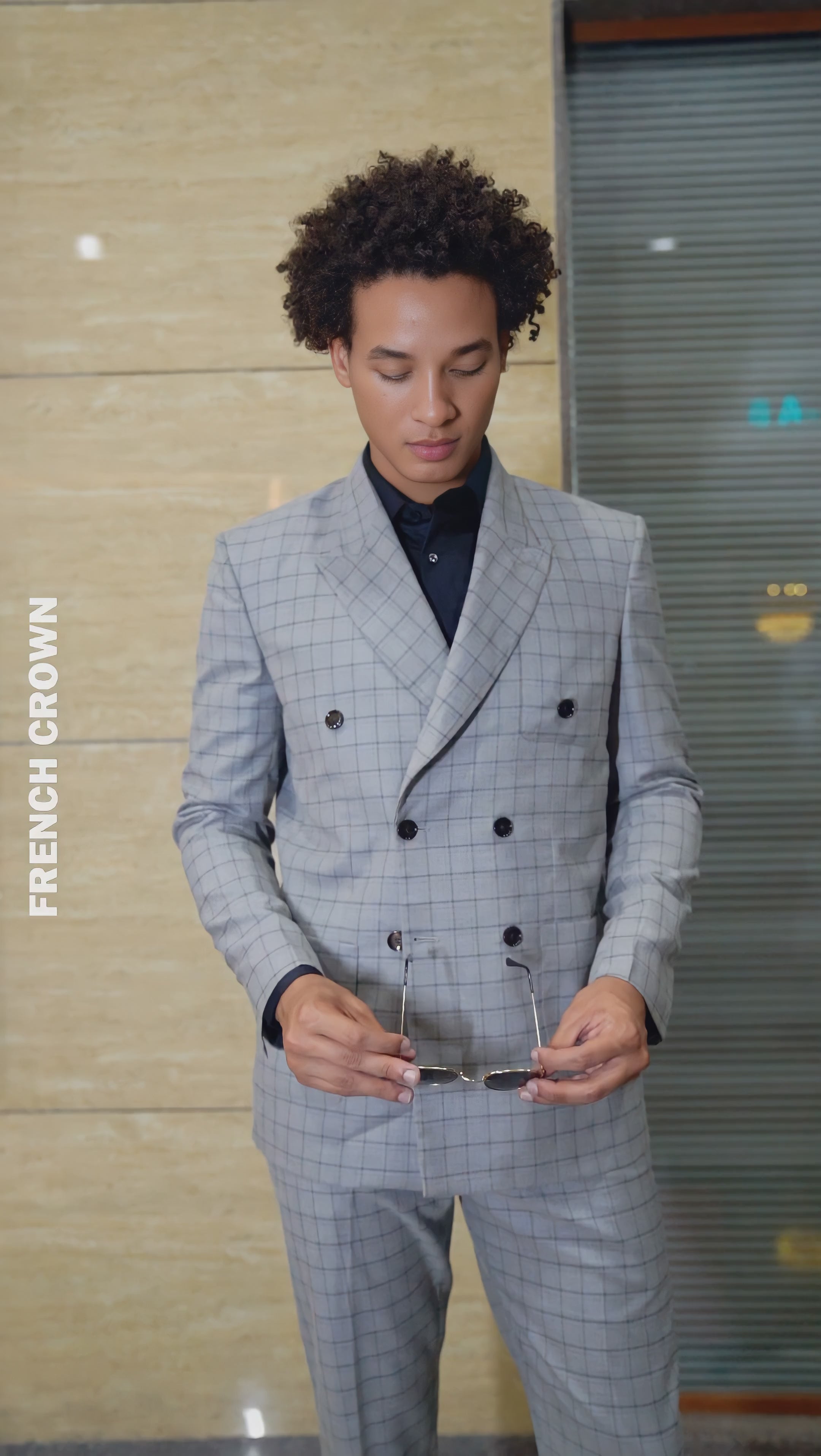 Tiara Gray Checks-Plaid Premium Wool-Blend Single Breasted