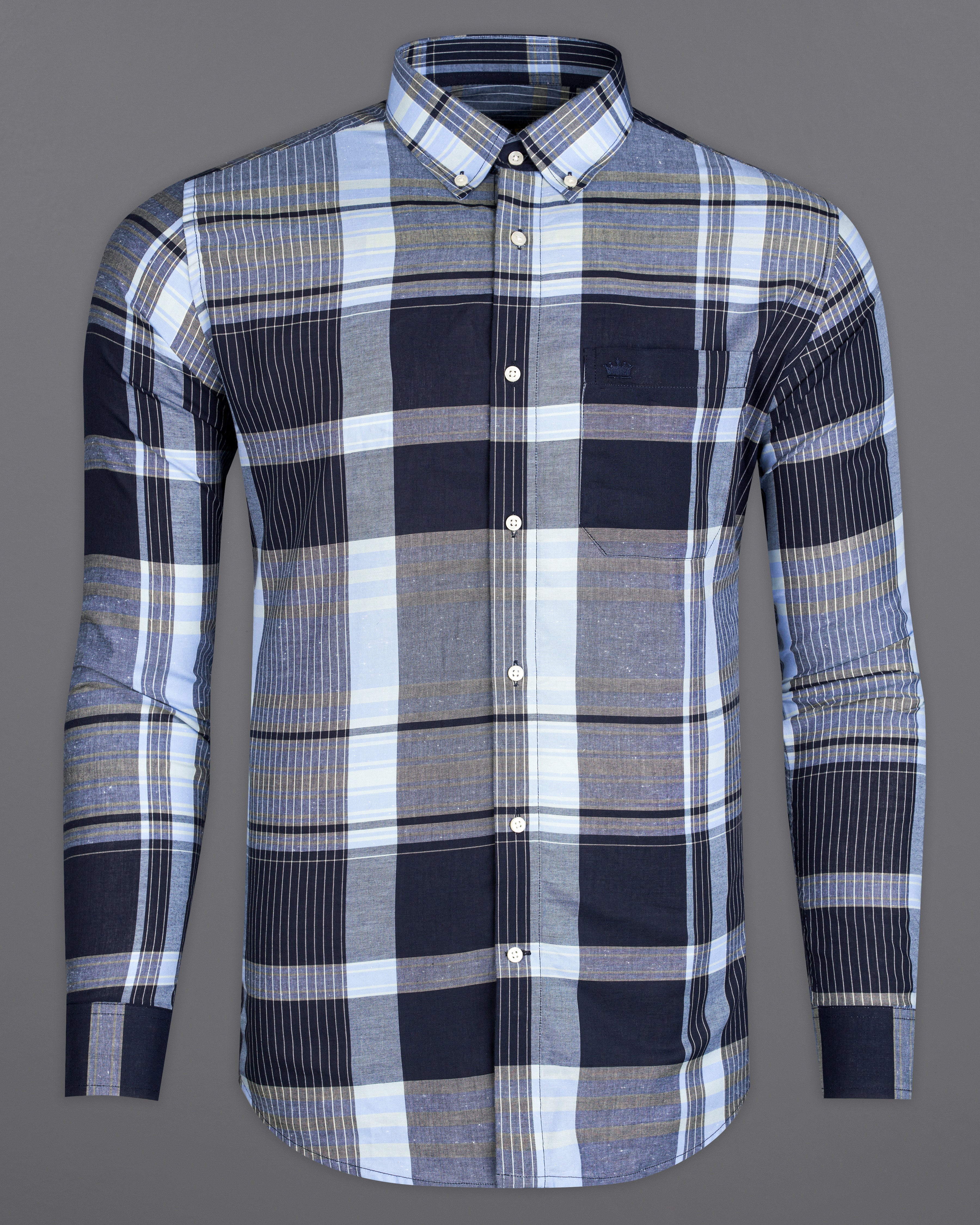 Mirage Navy Blue with Periwinkle Blue and White Premium Cotton Shirt